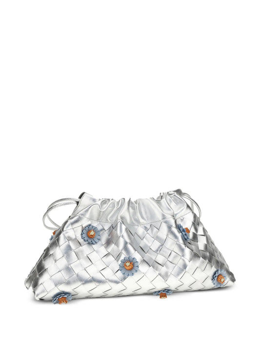 woven floral leather clutch bag