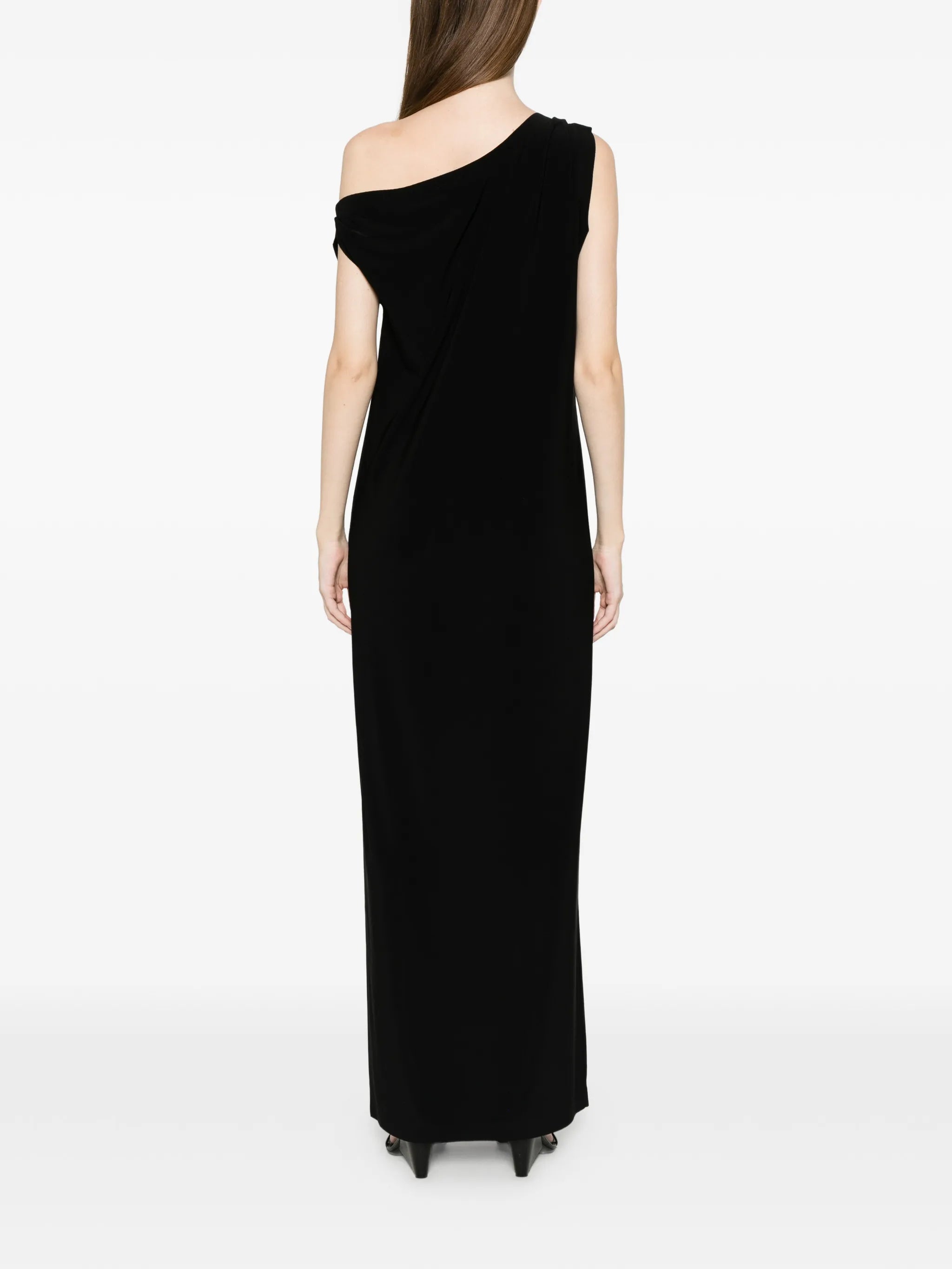 one-shoulder draped maxi dress