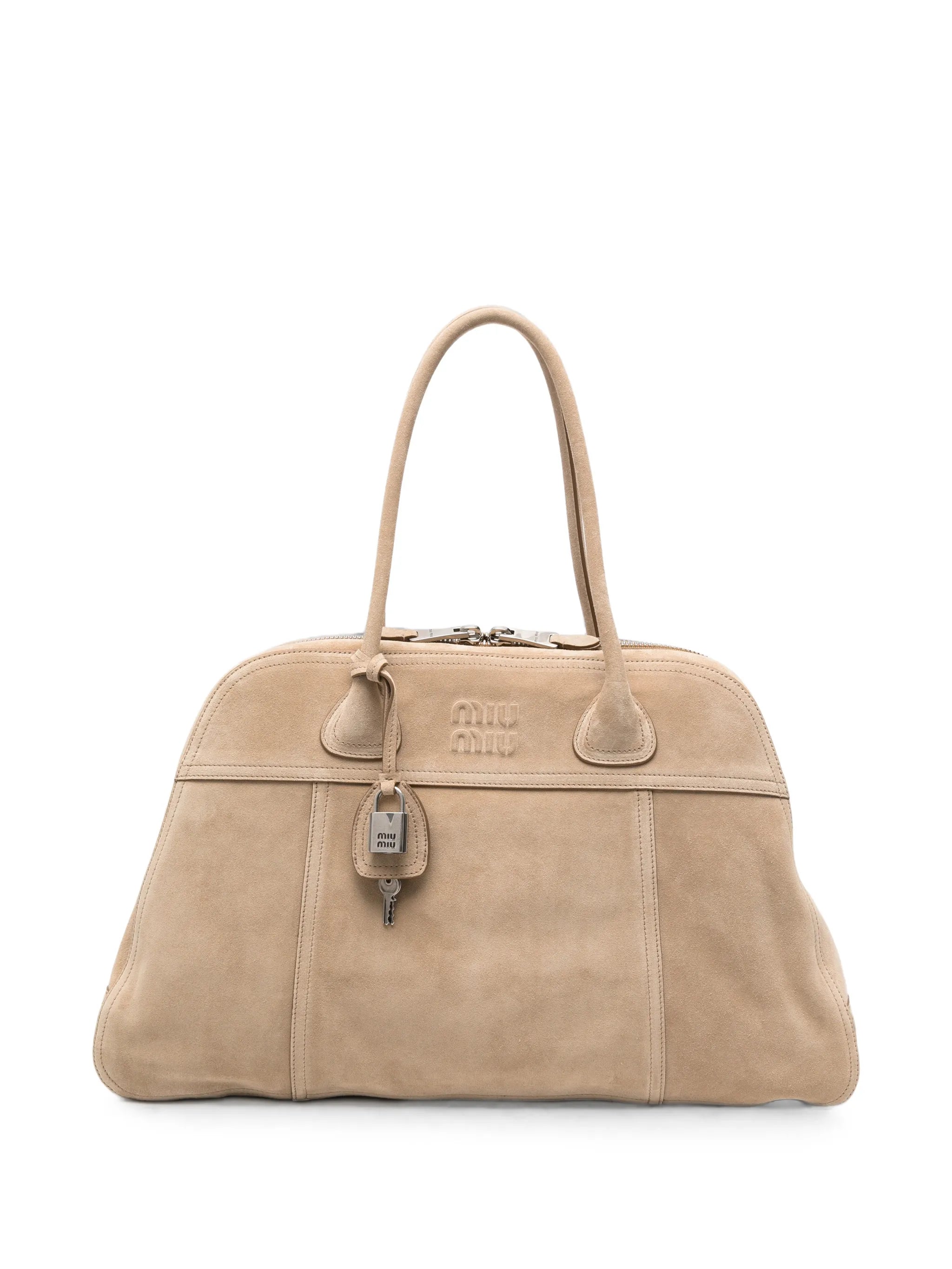 logo-embossed suede tote bag