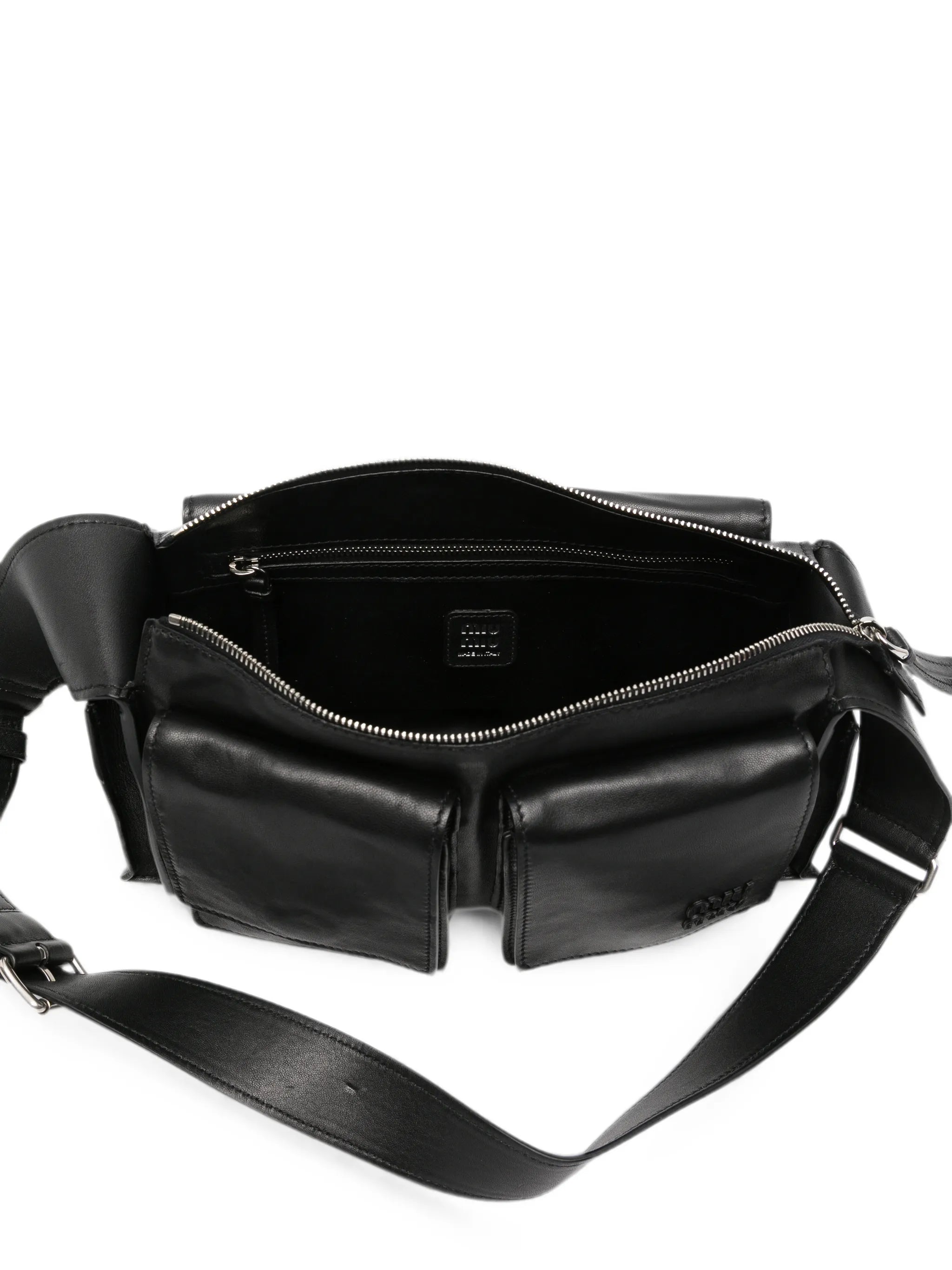 multi-pocket leather shoulder bag