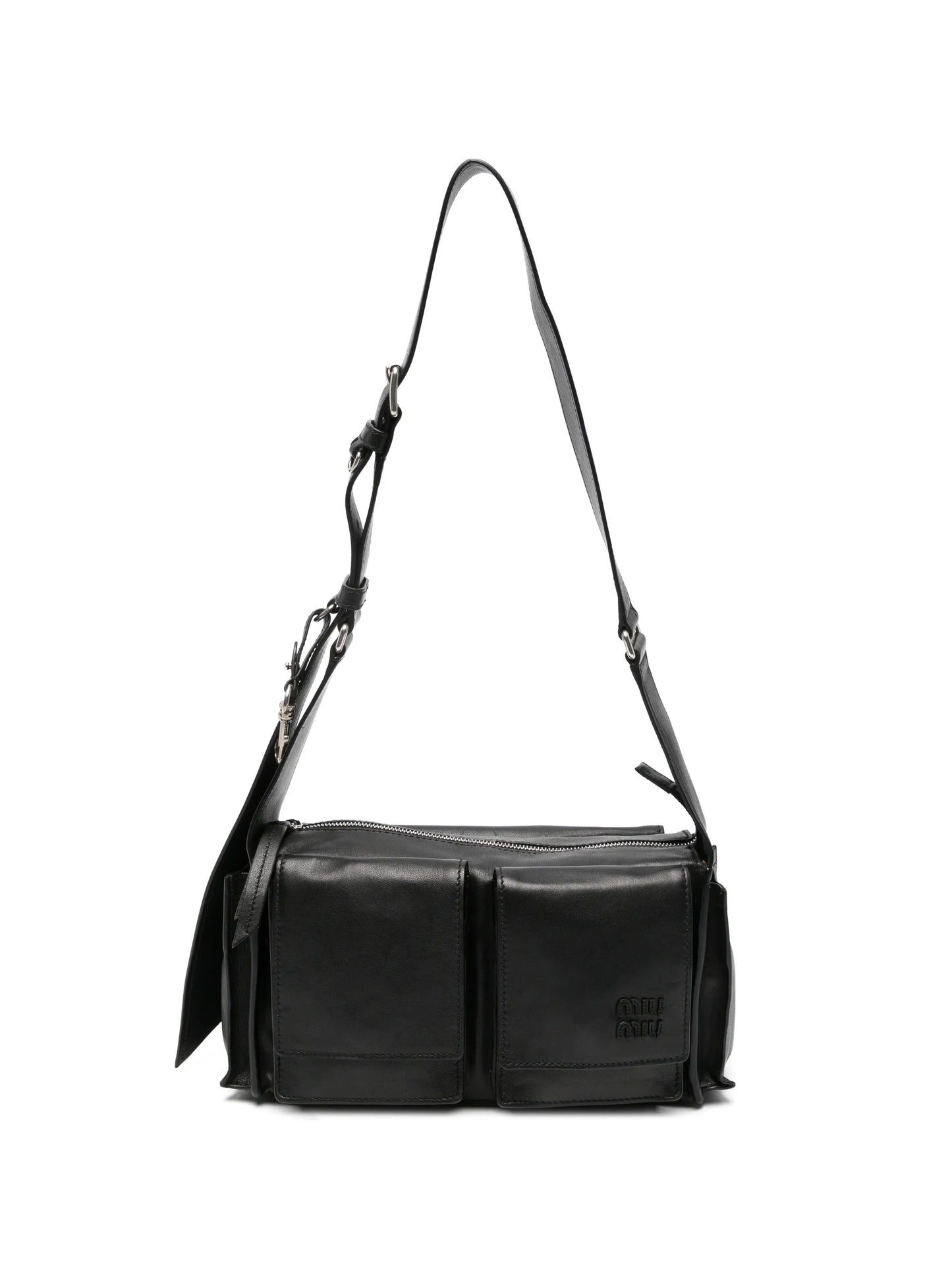 multi-pocket leather shoulder bag