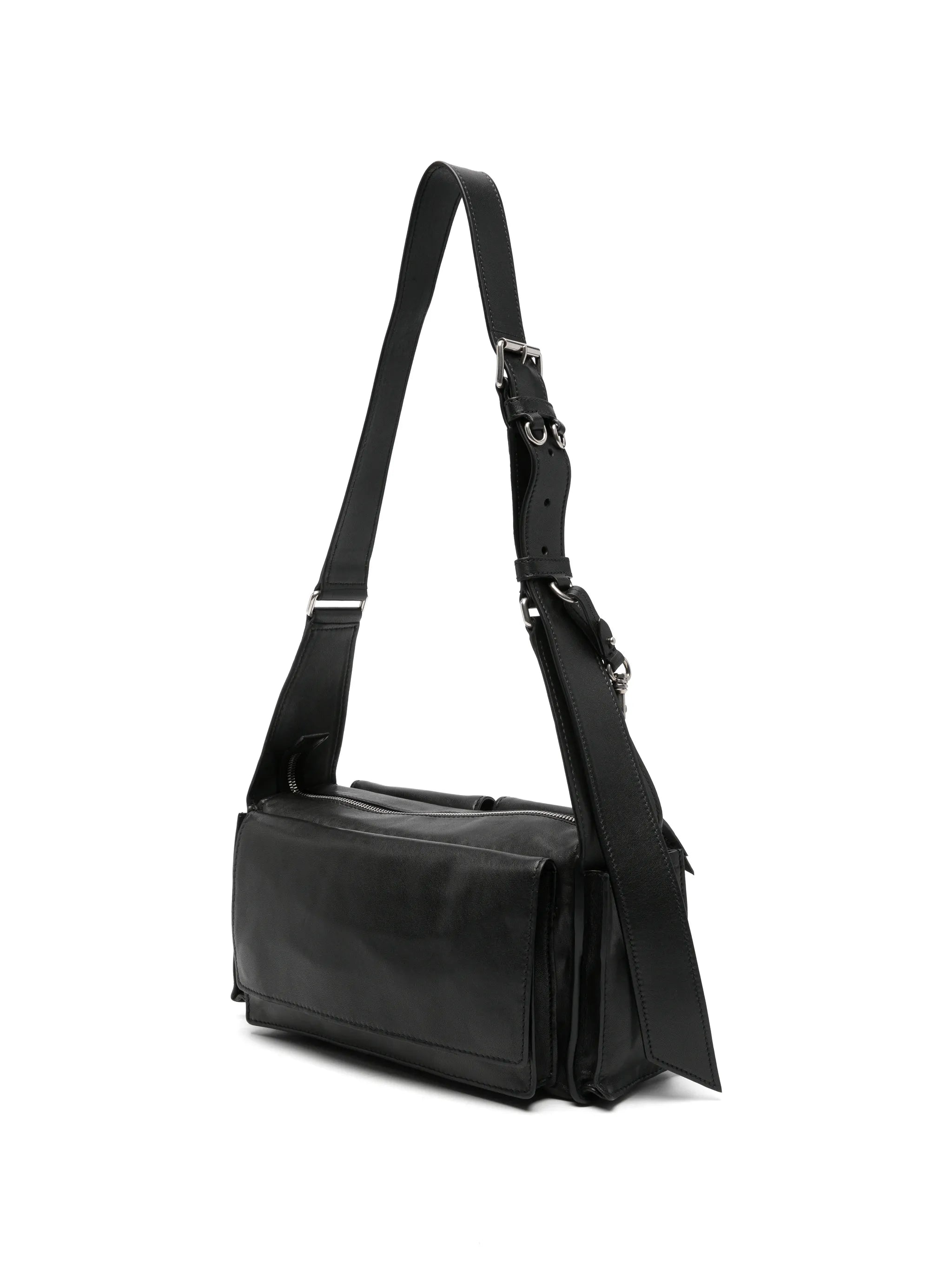 multi-pocket leather shoulder bag