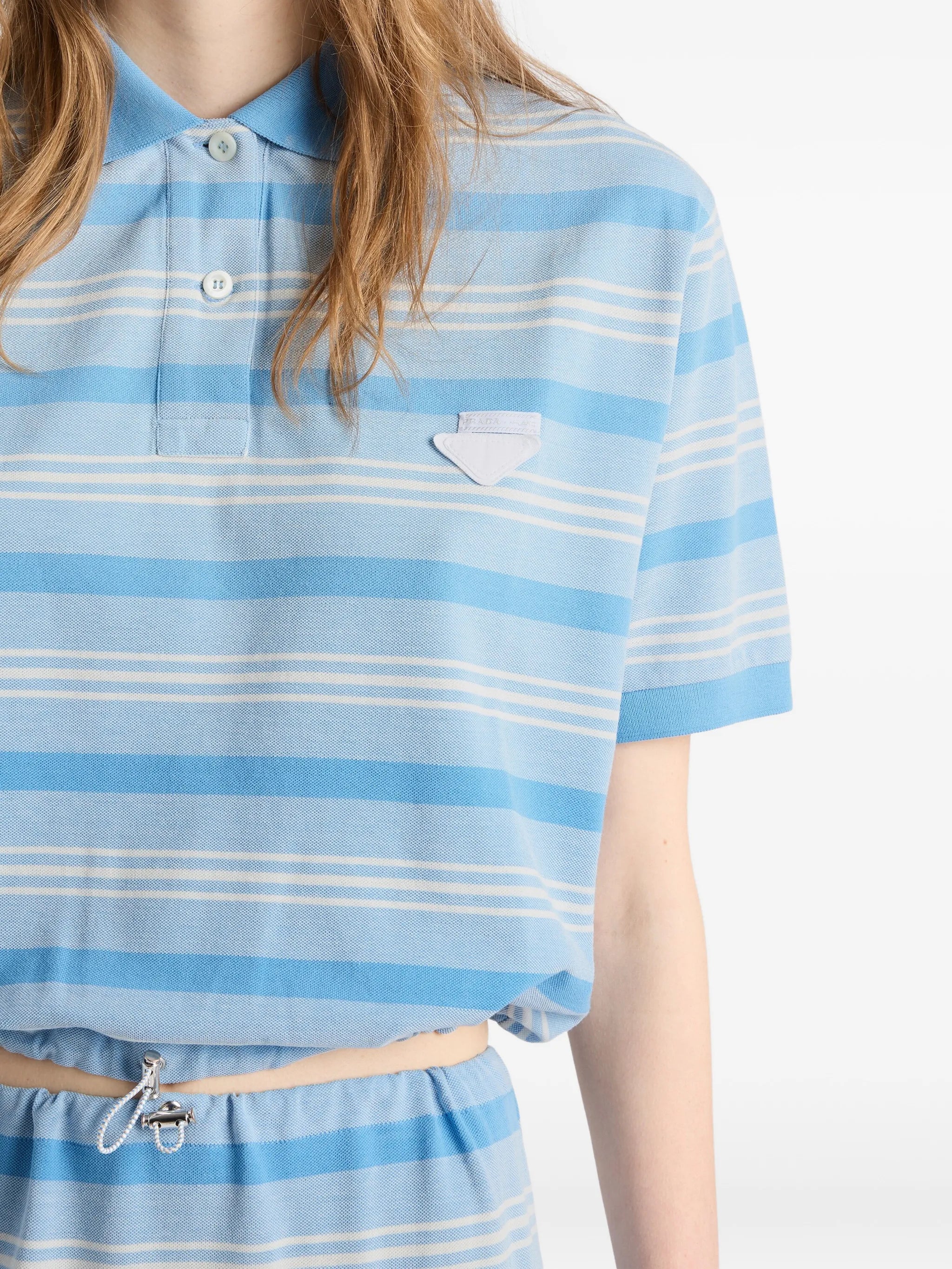 striped print piqué polo shirt