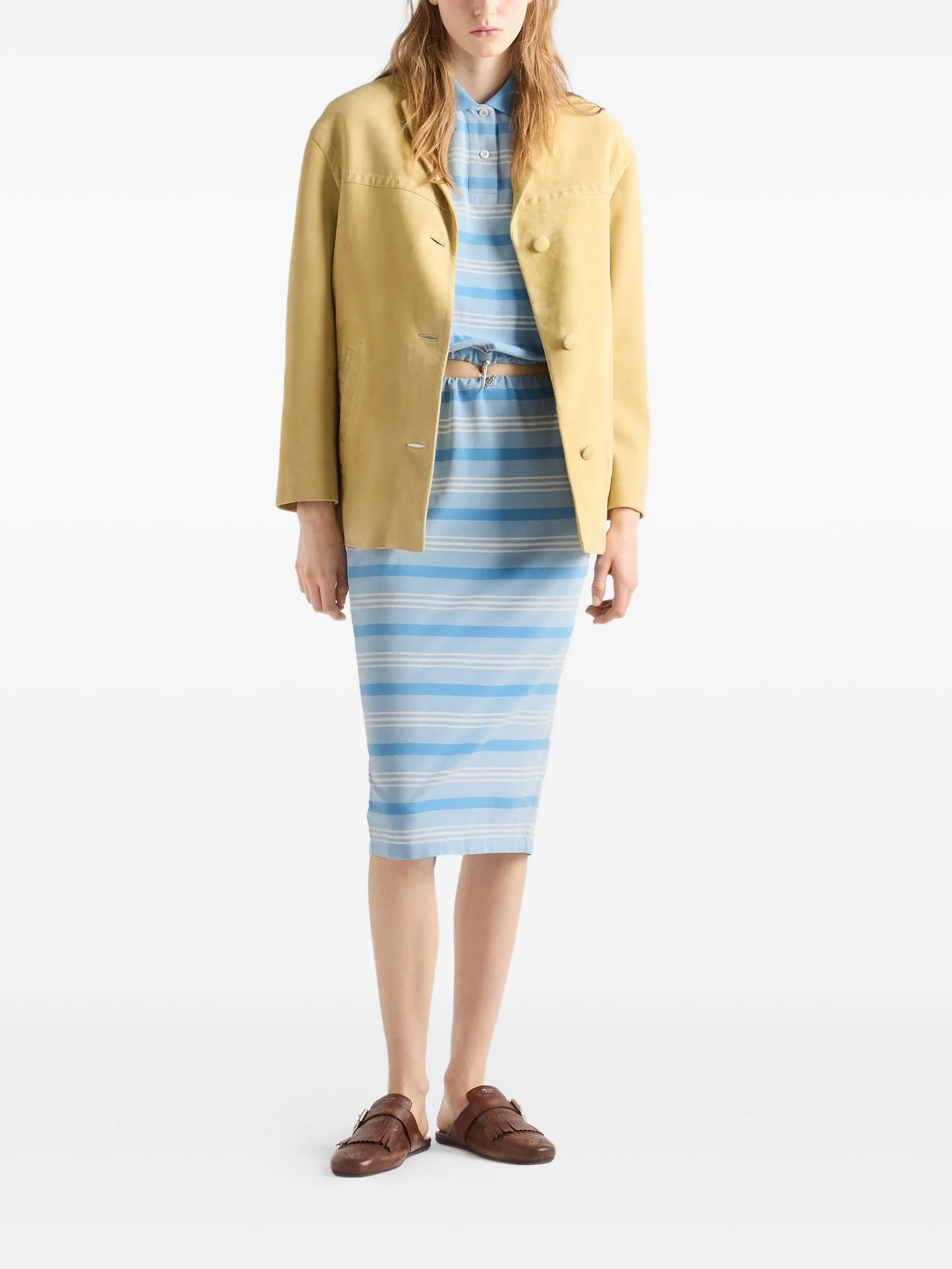 striped print piqué polo shirt