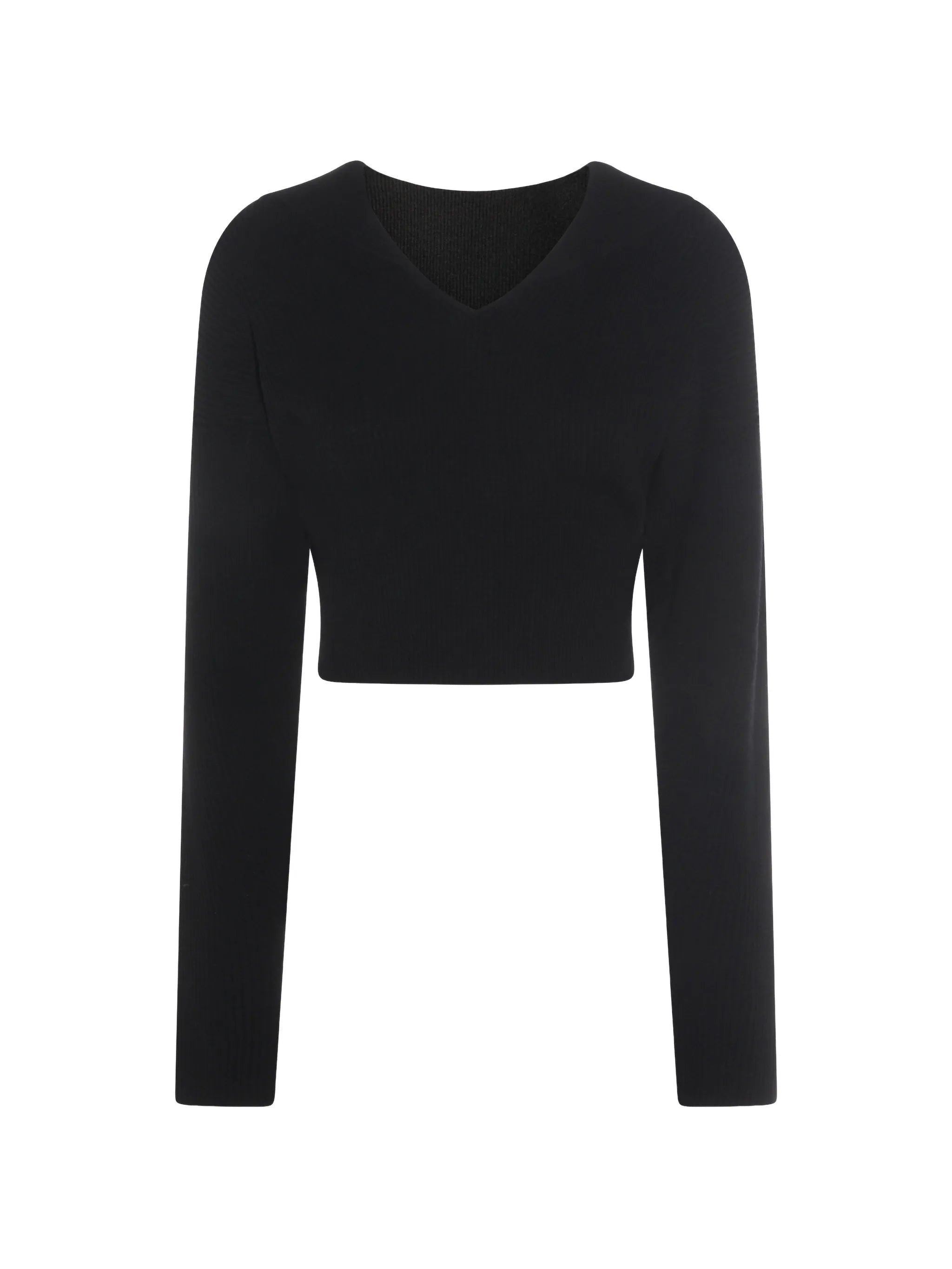 Temple Dracu cropped V-neck sweater in heavy wool knit