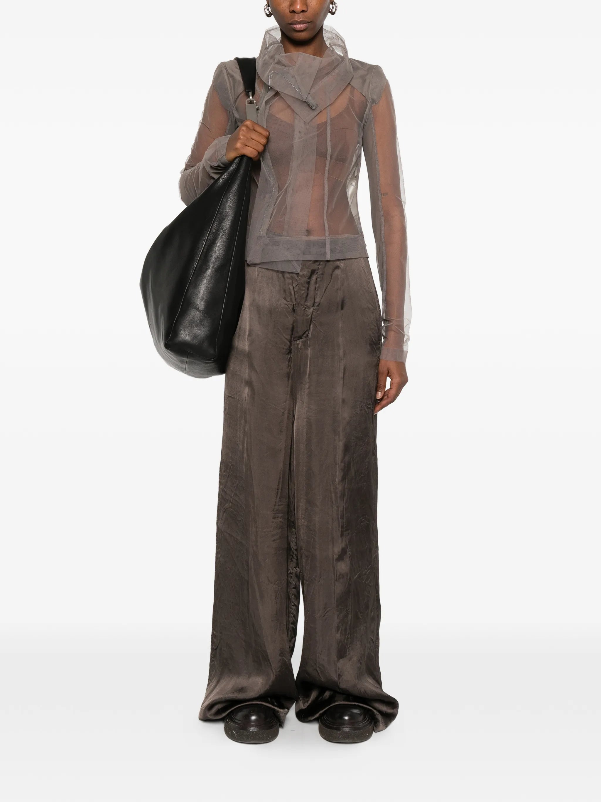 tulle zip-up  blouse