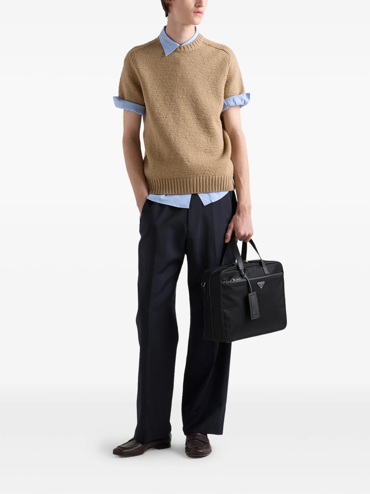 Re-Nylon and saffiano leather work bag