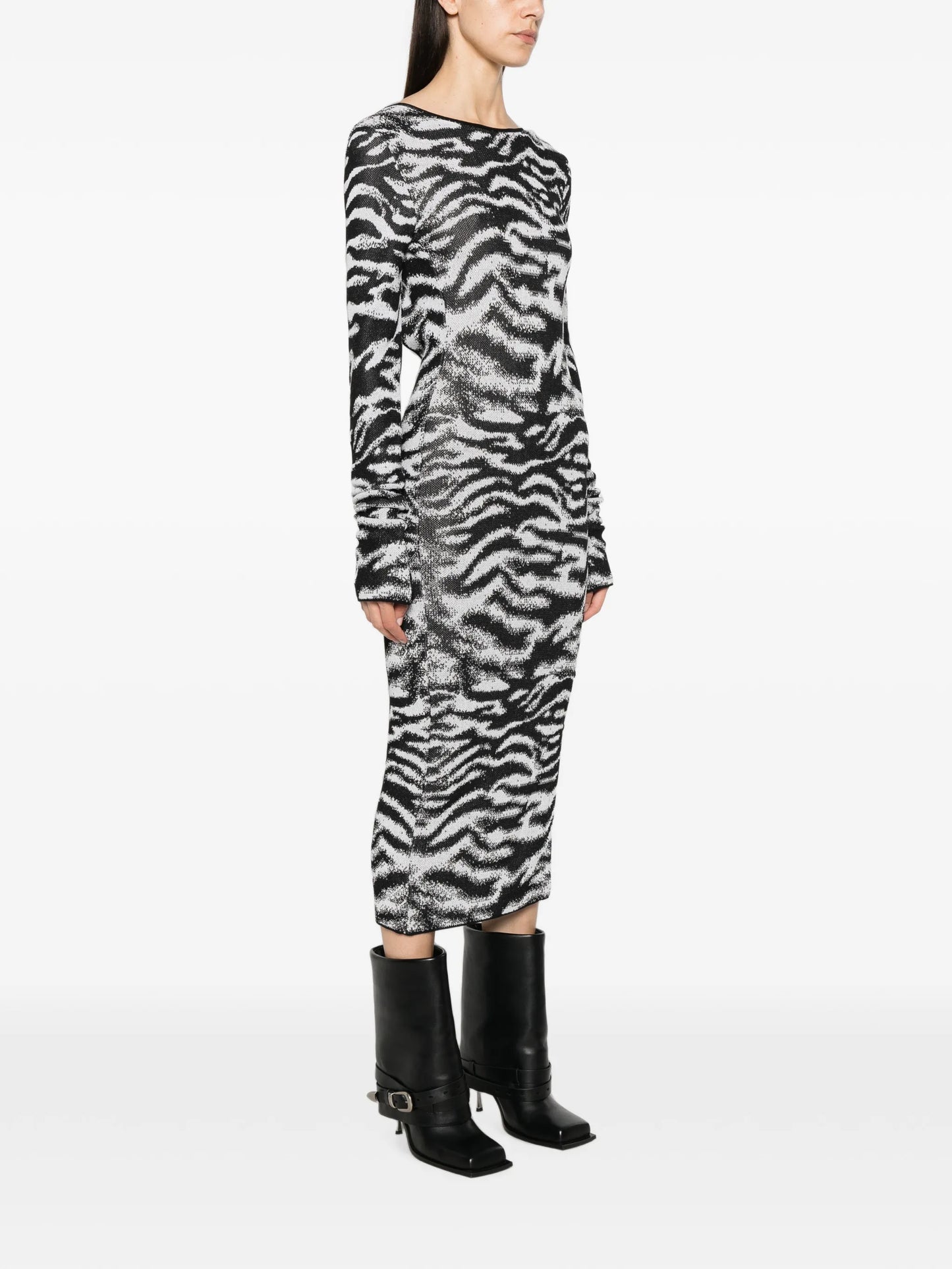 zebra-print backless midi dress