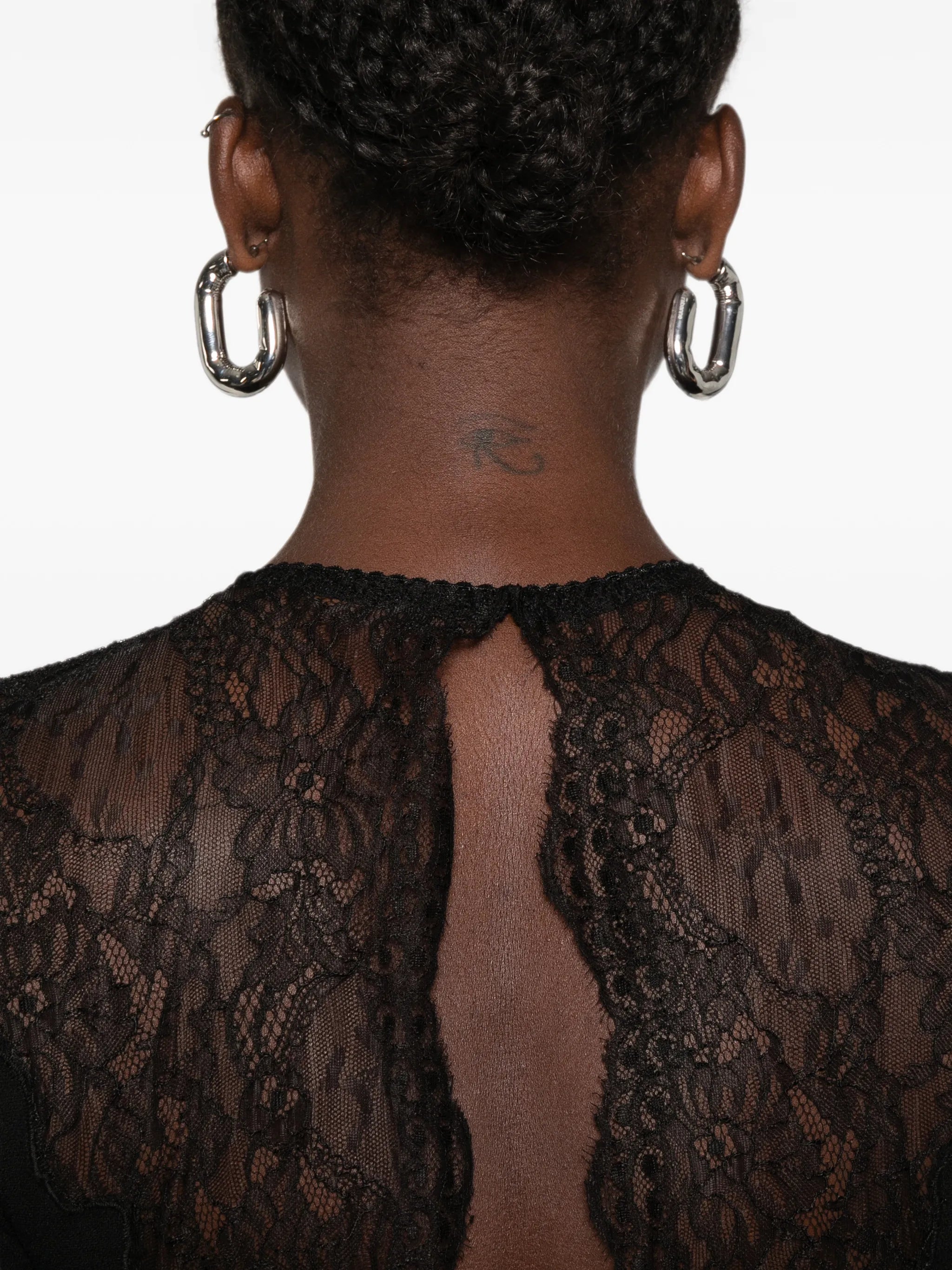 lace-trimmed long-sleeve mini dress