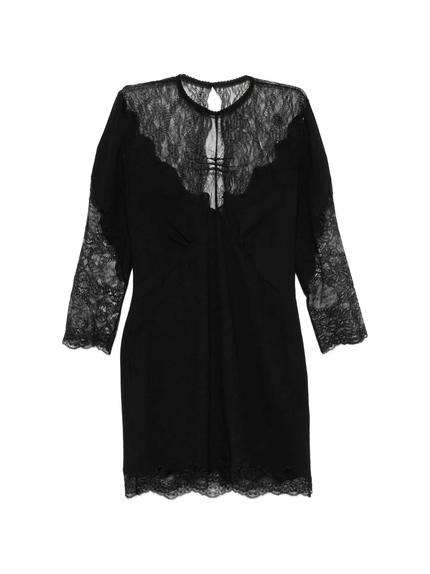 lace-trimmed long-sleeve mini dress