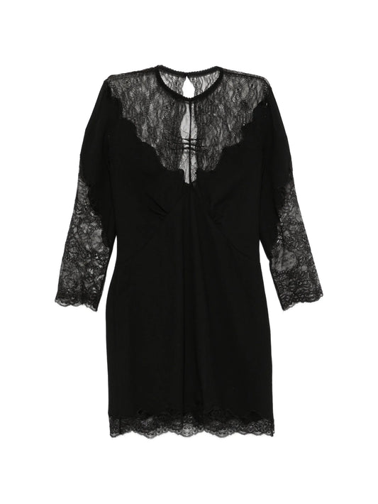 lace-trimmed long-sleeve mini dress