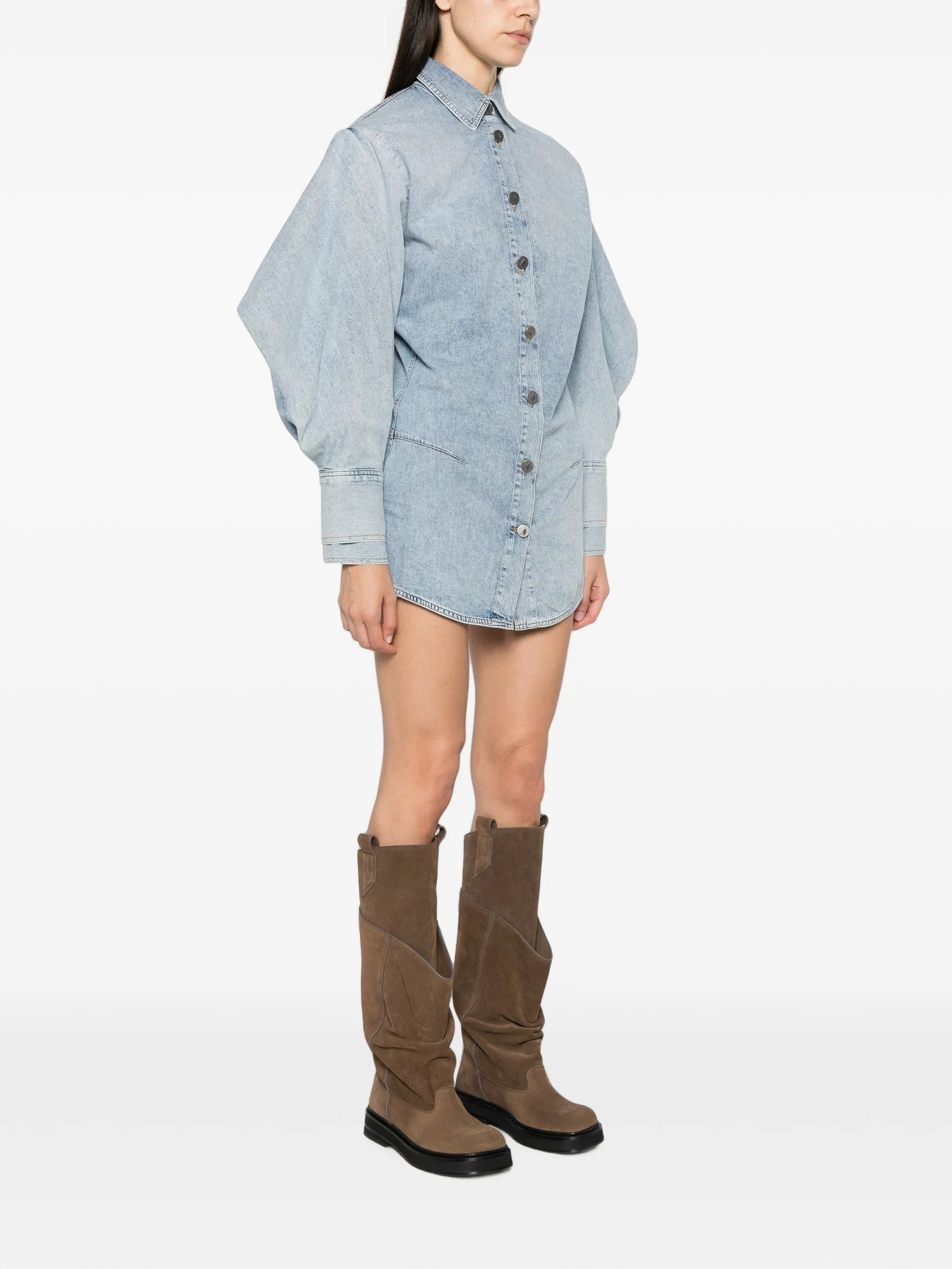 ruffled long-sleeve mini dress