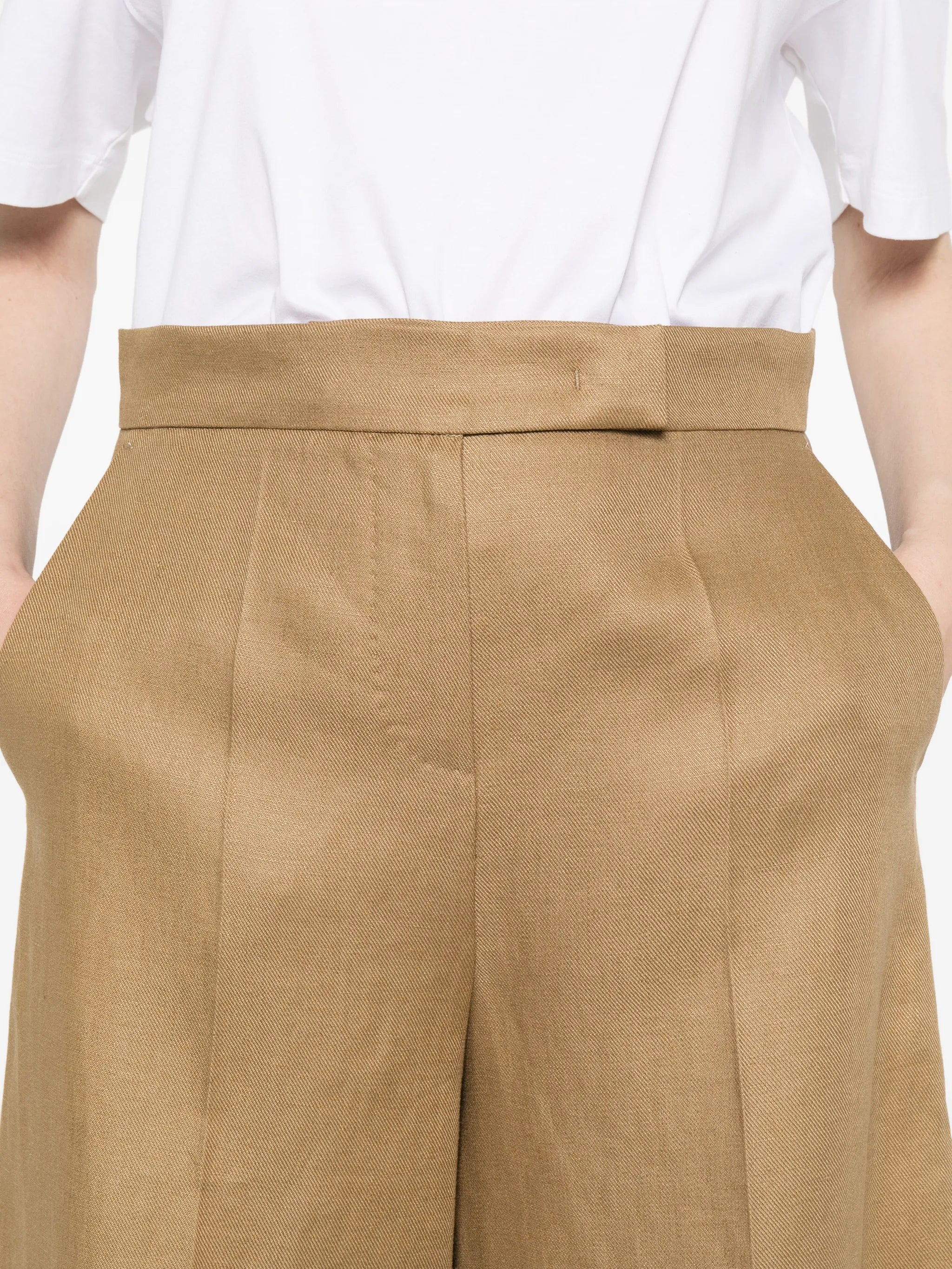 high-waisted pleated shorts