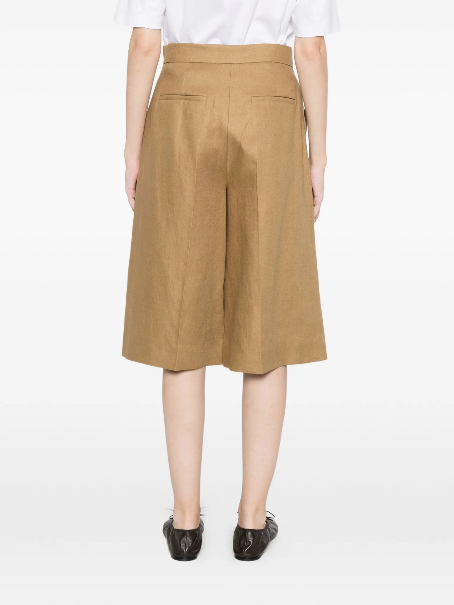 high-waisted pleated shorts