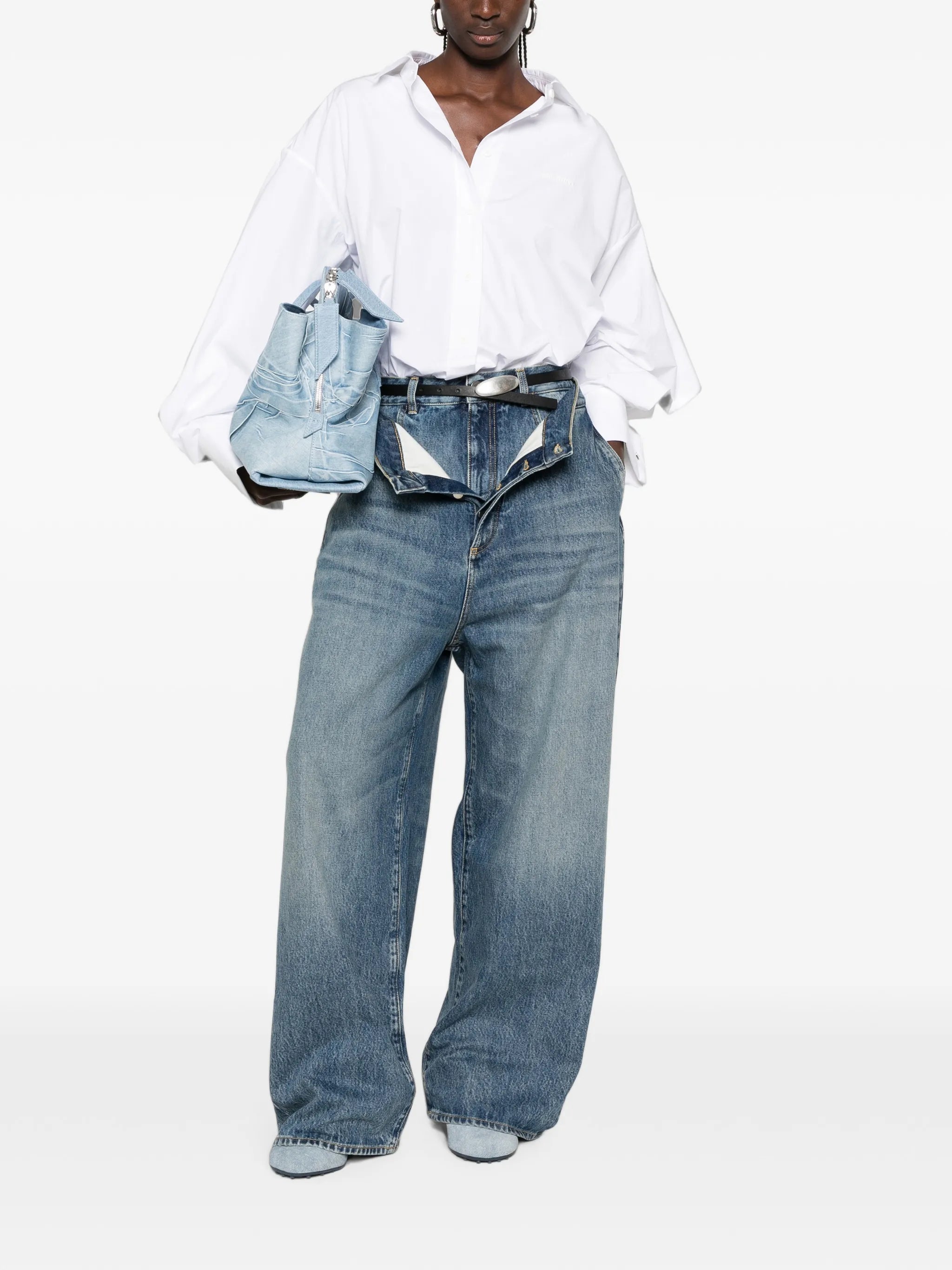 double-waist wide-leg jeans