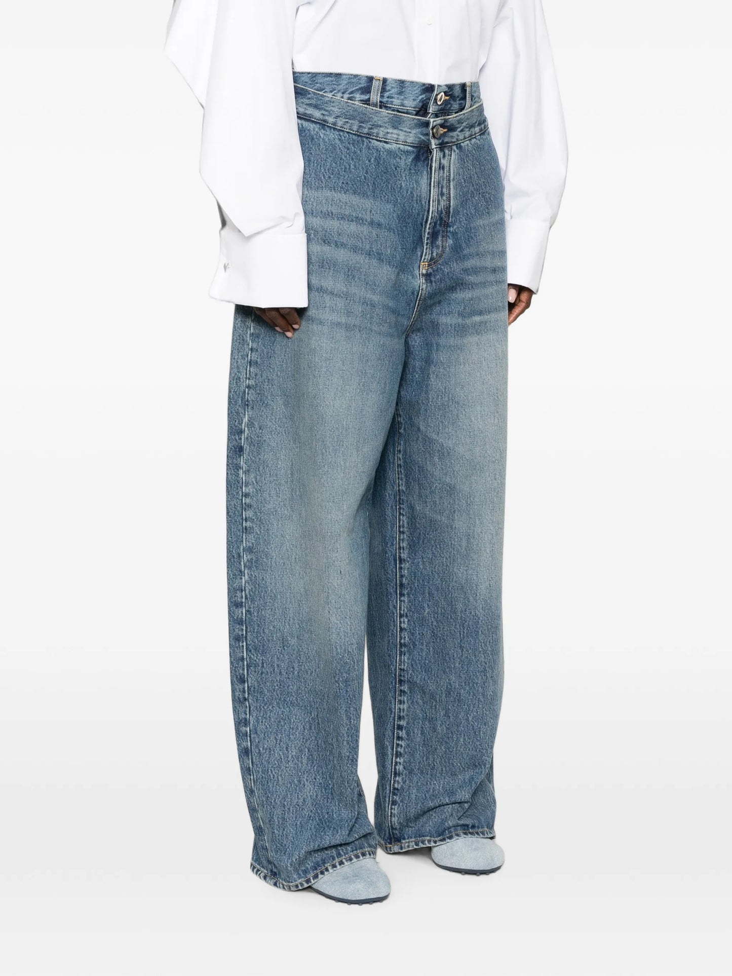 double-waist wide-leg jeans