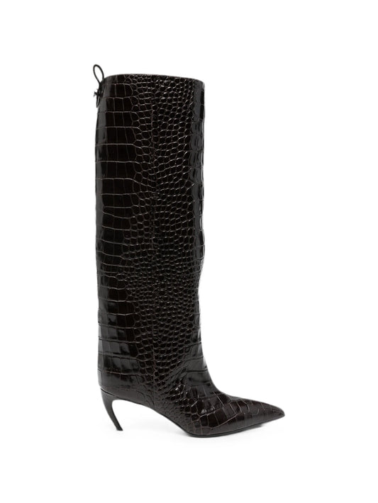 Lea croc-effect pointed-toe knee-high boots
