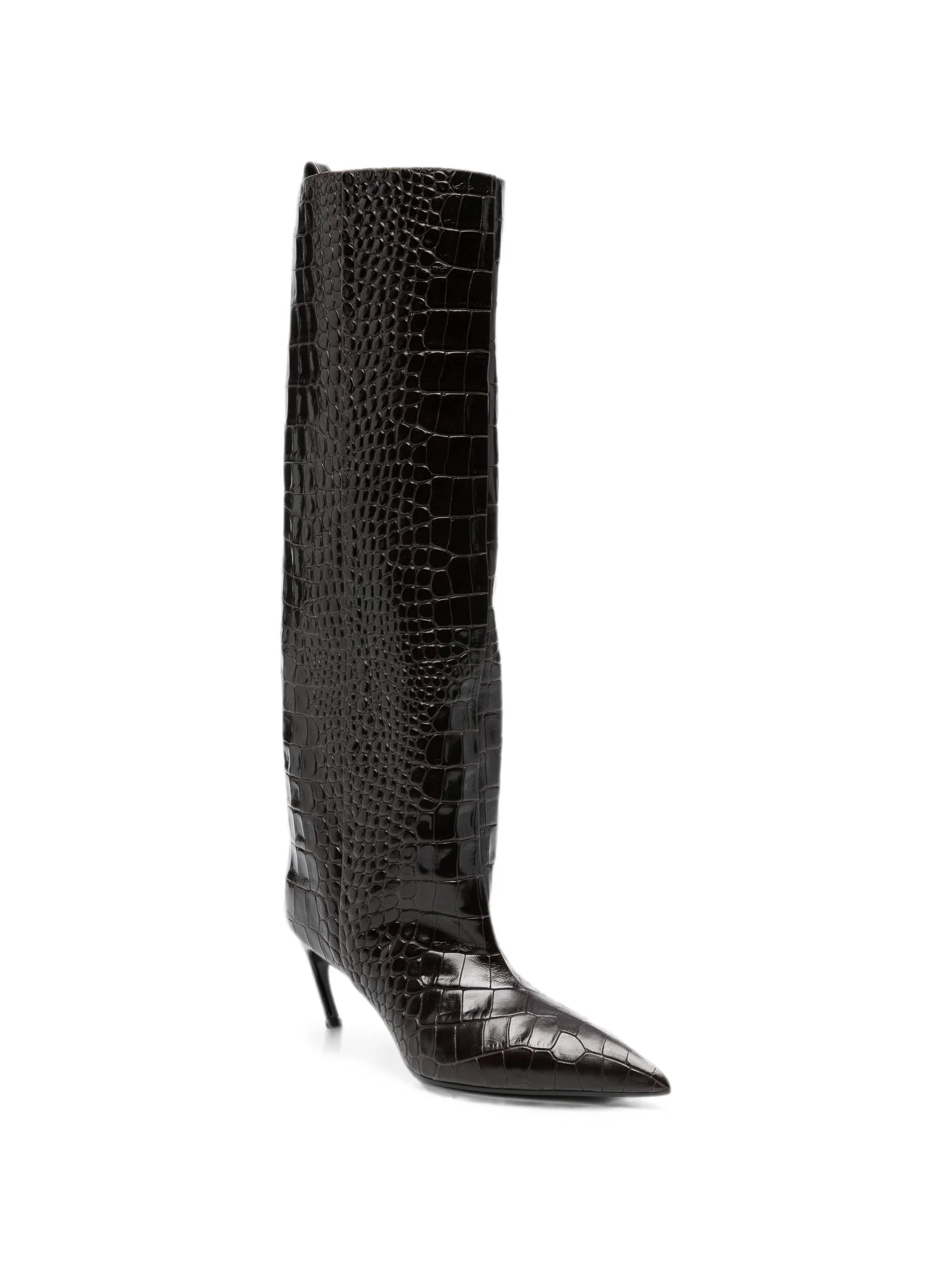 Lea croc-effect pointed-toe knee-high boots