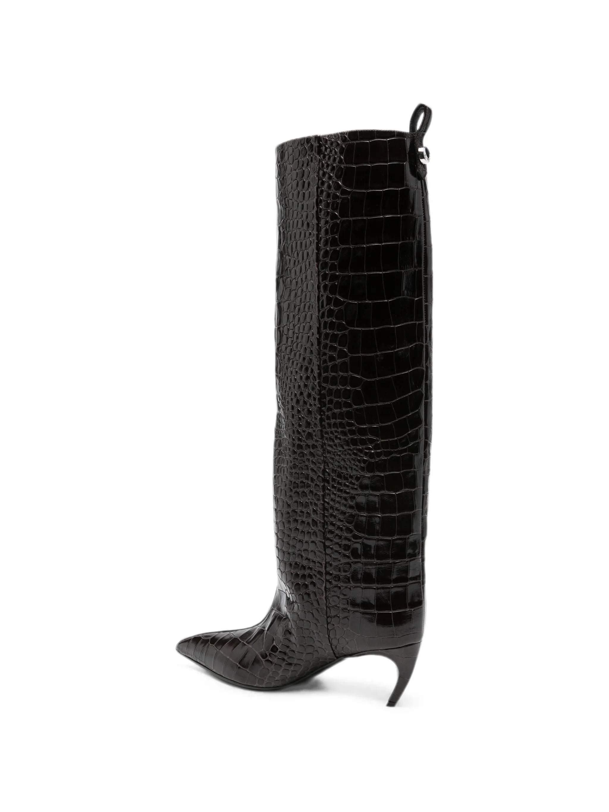 Lea croc-effect pointed-toe knee-high boots
