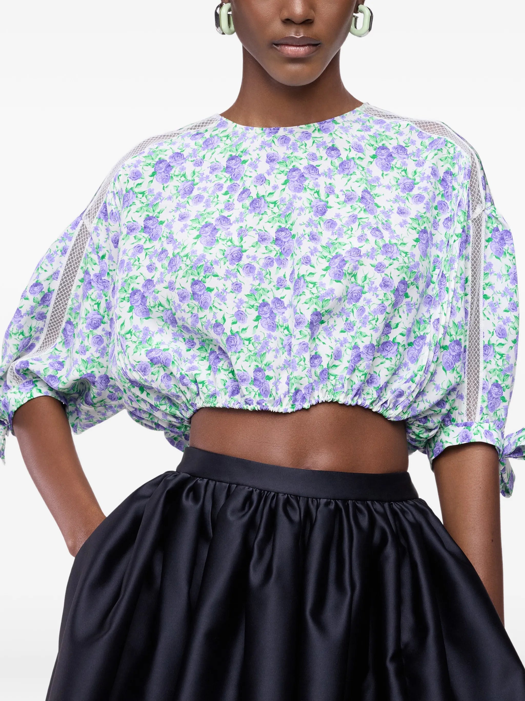 floral puff-sleeved crop top