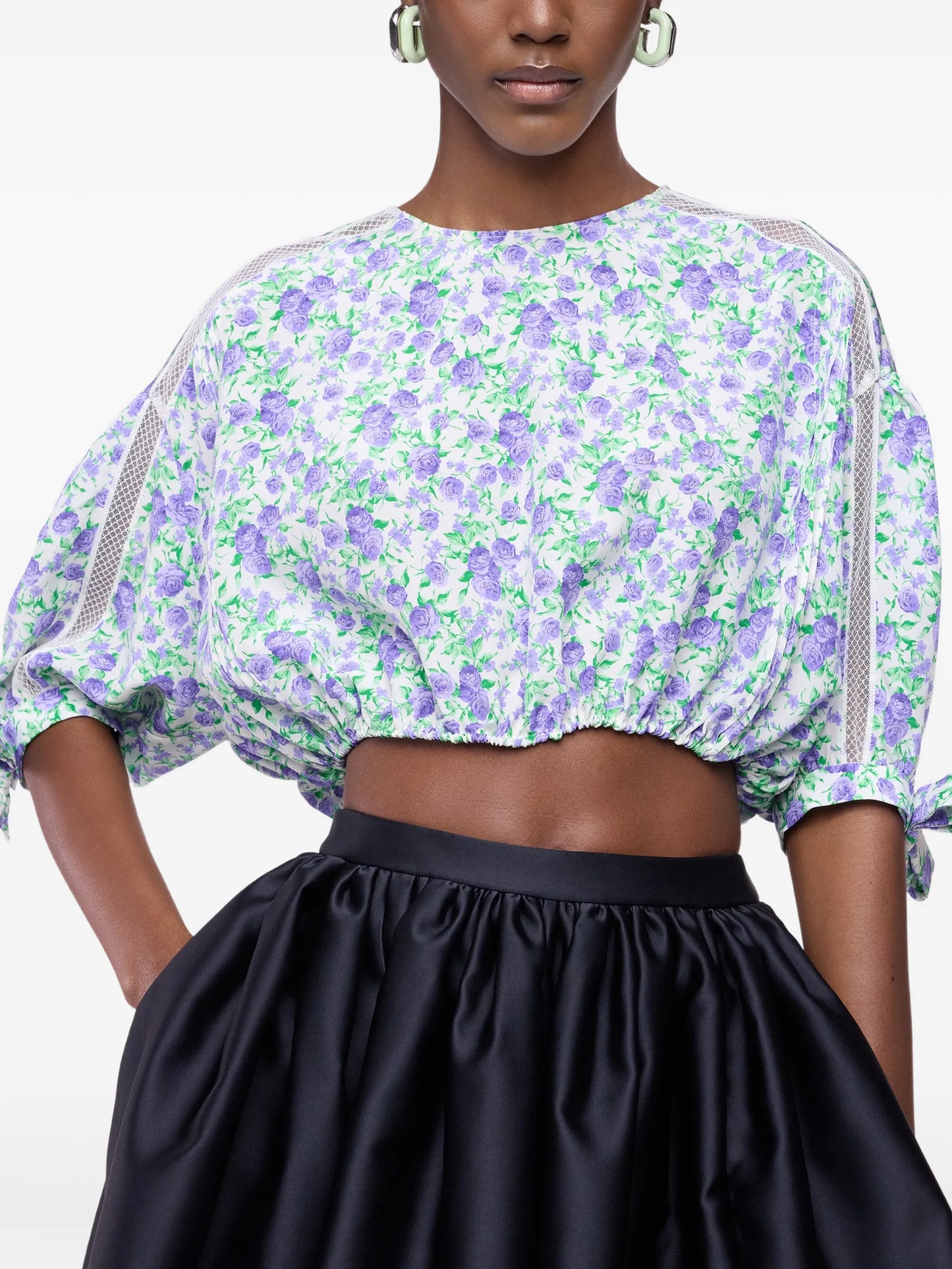floral puff-sleeved crop top