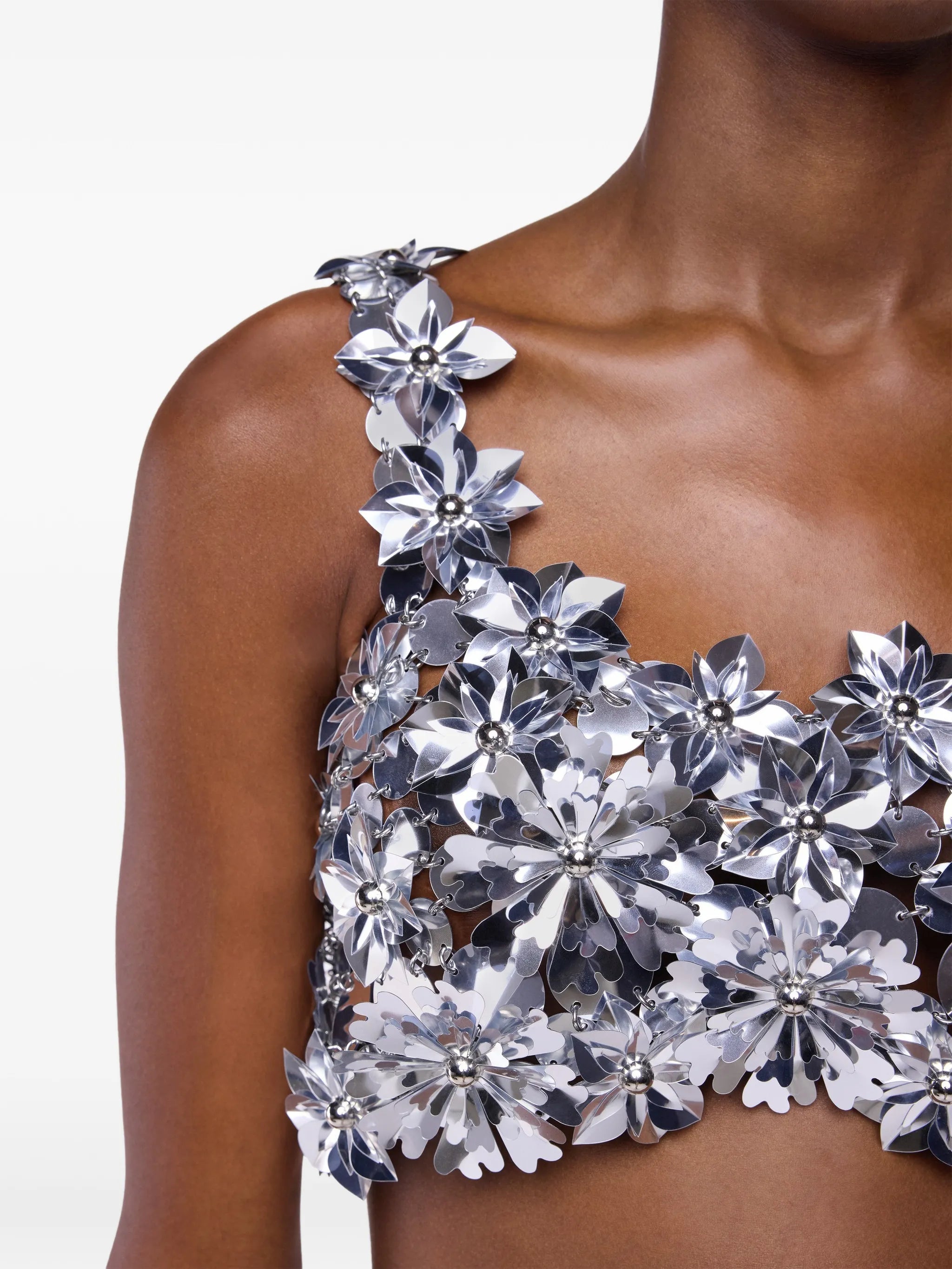 sleeveless bralette top in assemblage with flower details
