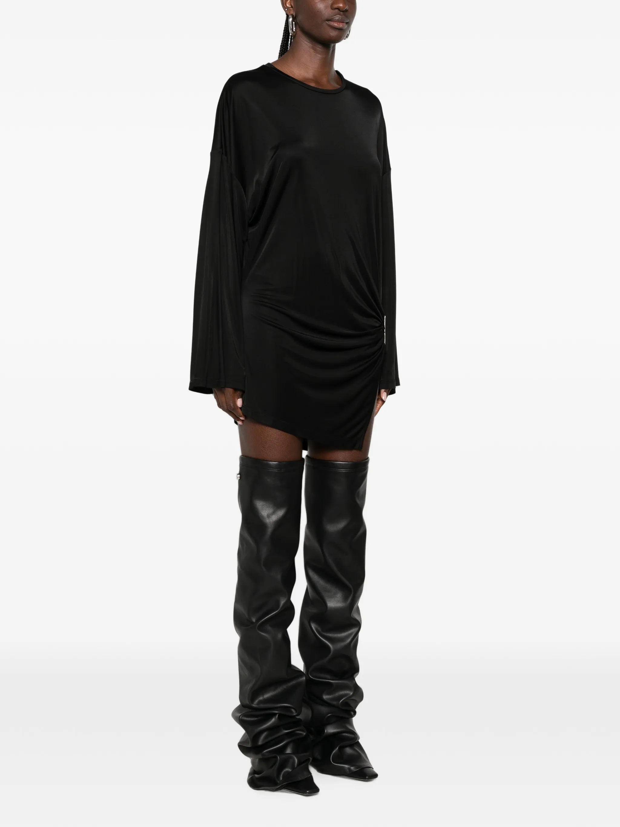 draped-detail long-sleeve mini dress