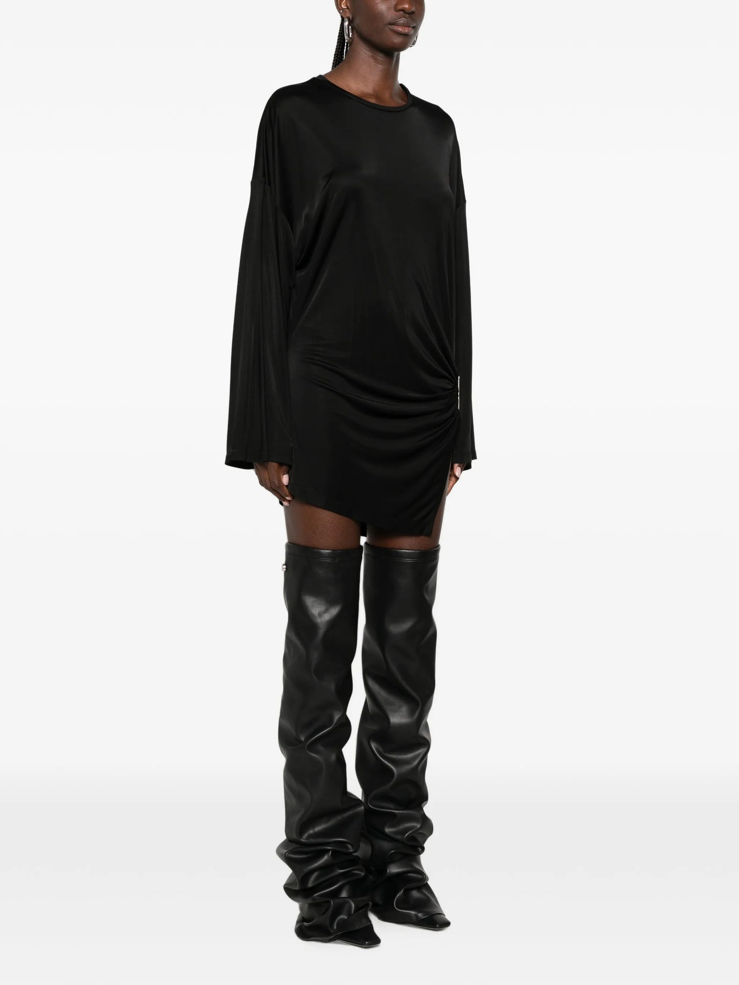 draped-detail long-sleeve mini dress