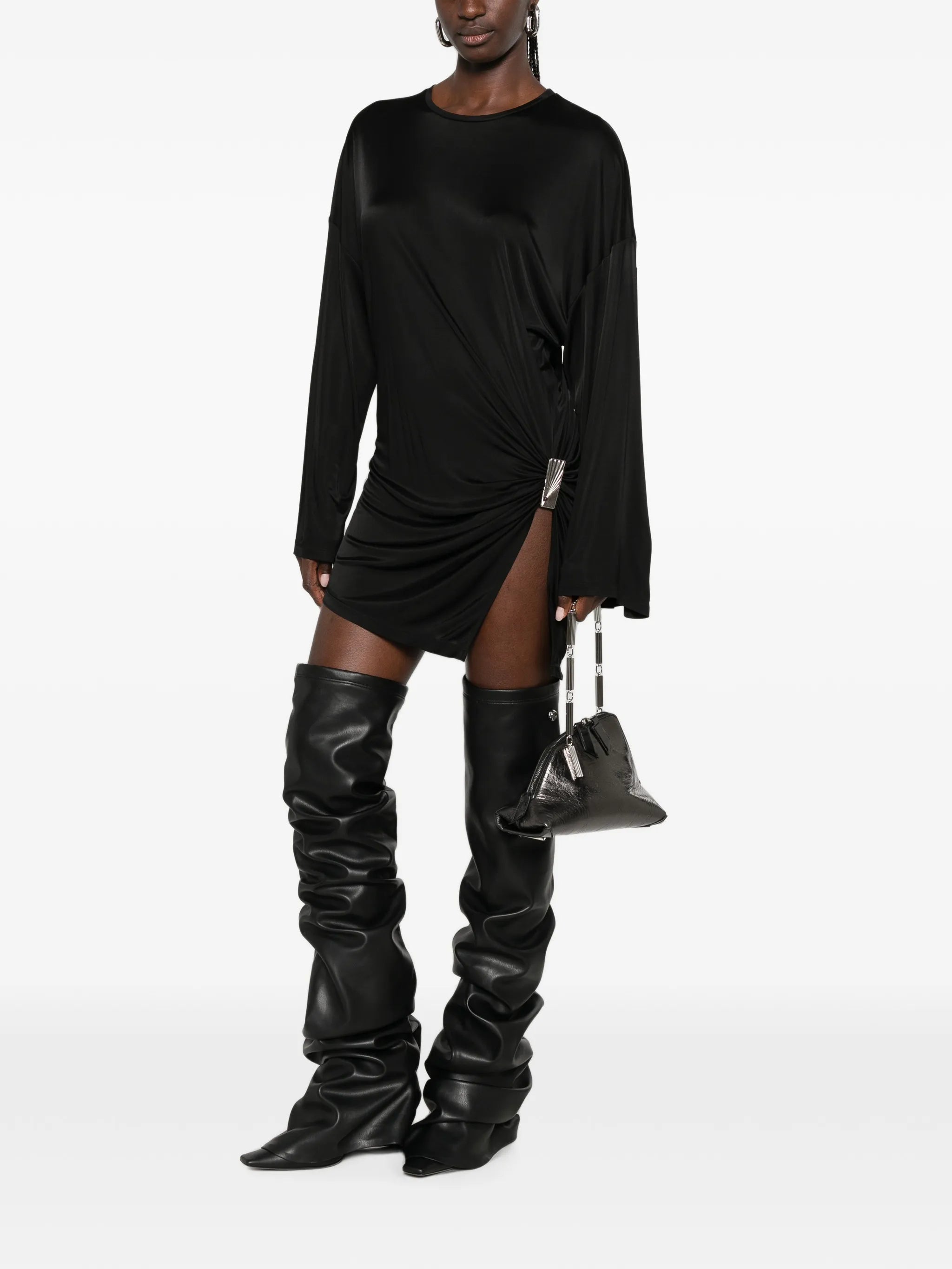 draped-detail long-sleeve mini dress