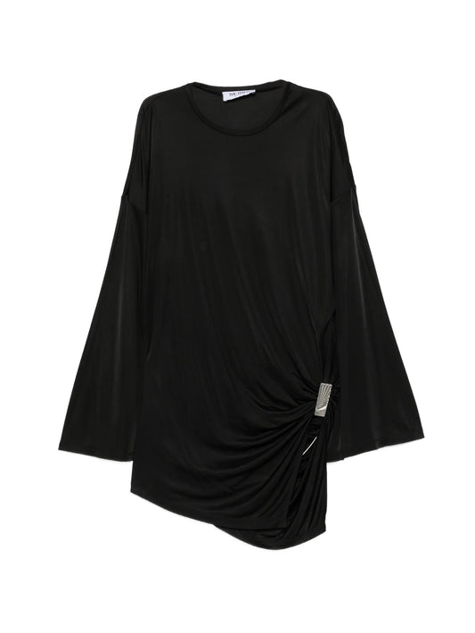 draped-detail long-sleeve mini dress