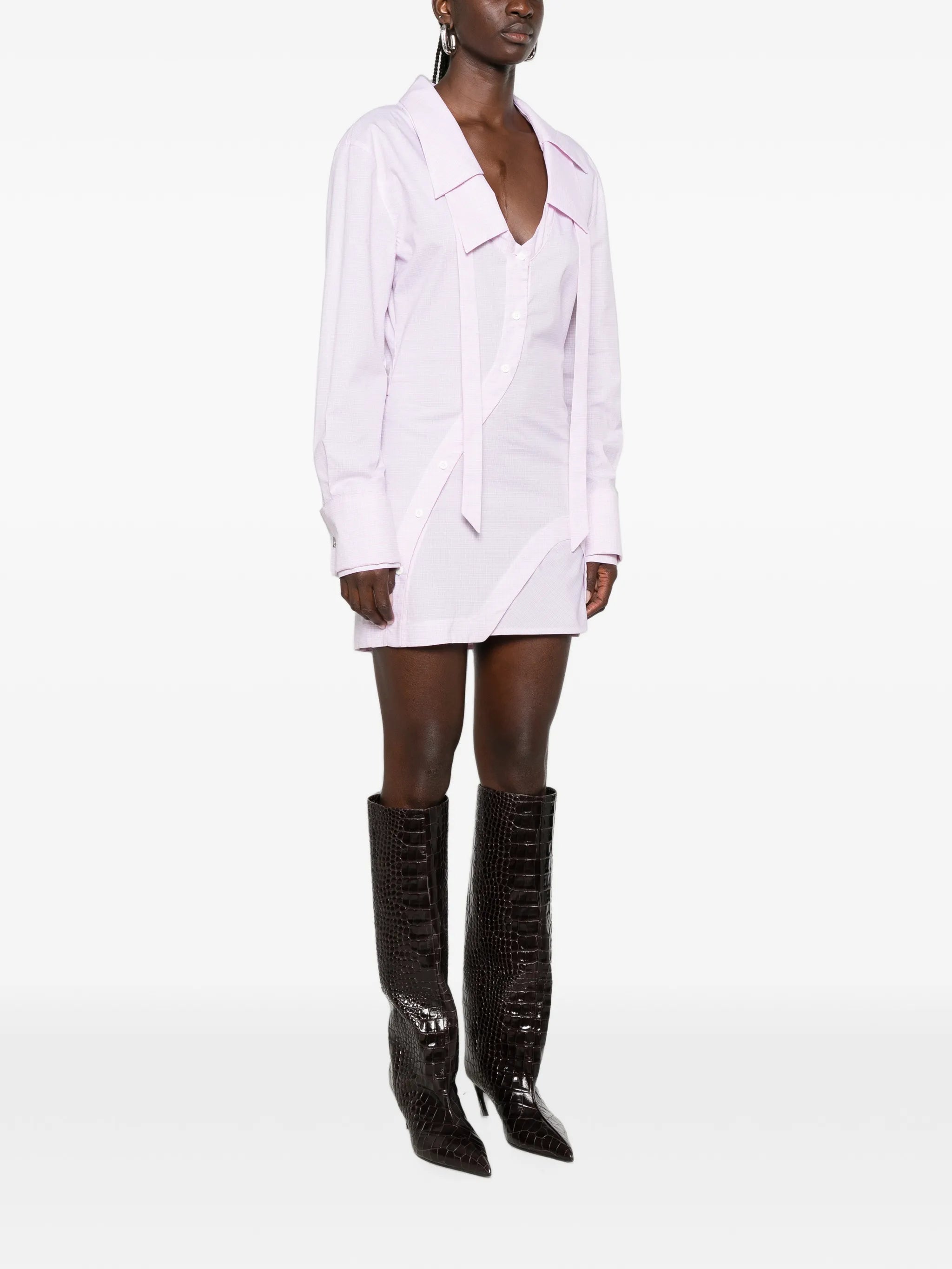 check-pattern asymmetric-button mini dress