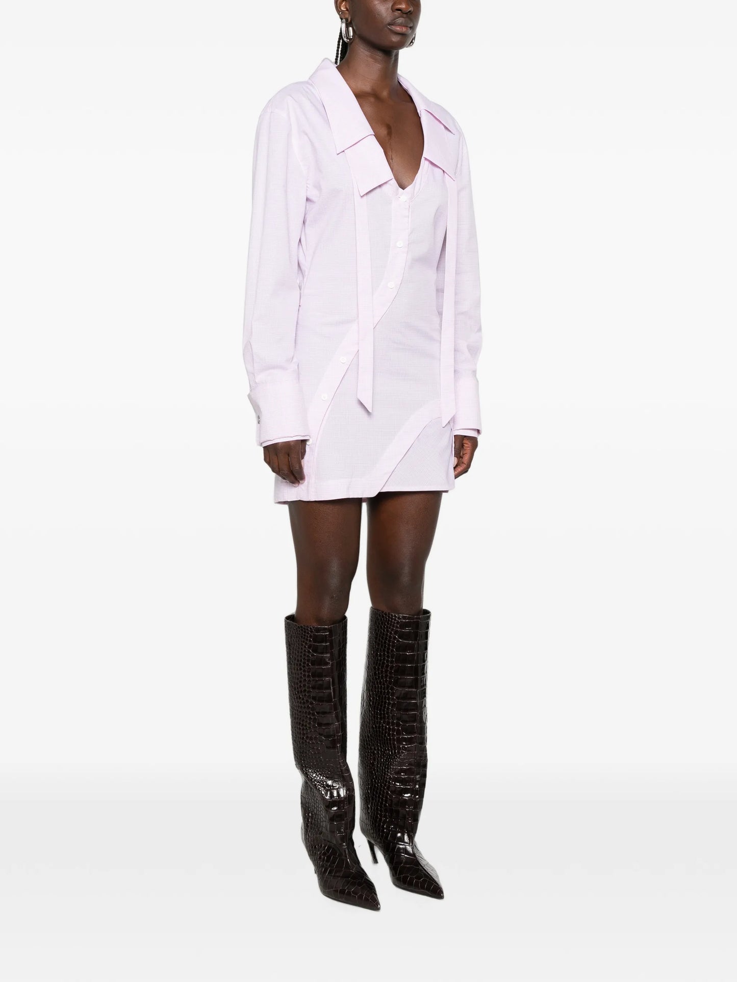 check-pattern asymmetric-button mini dress