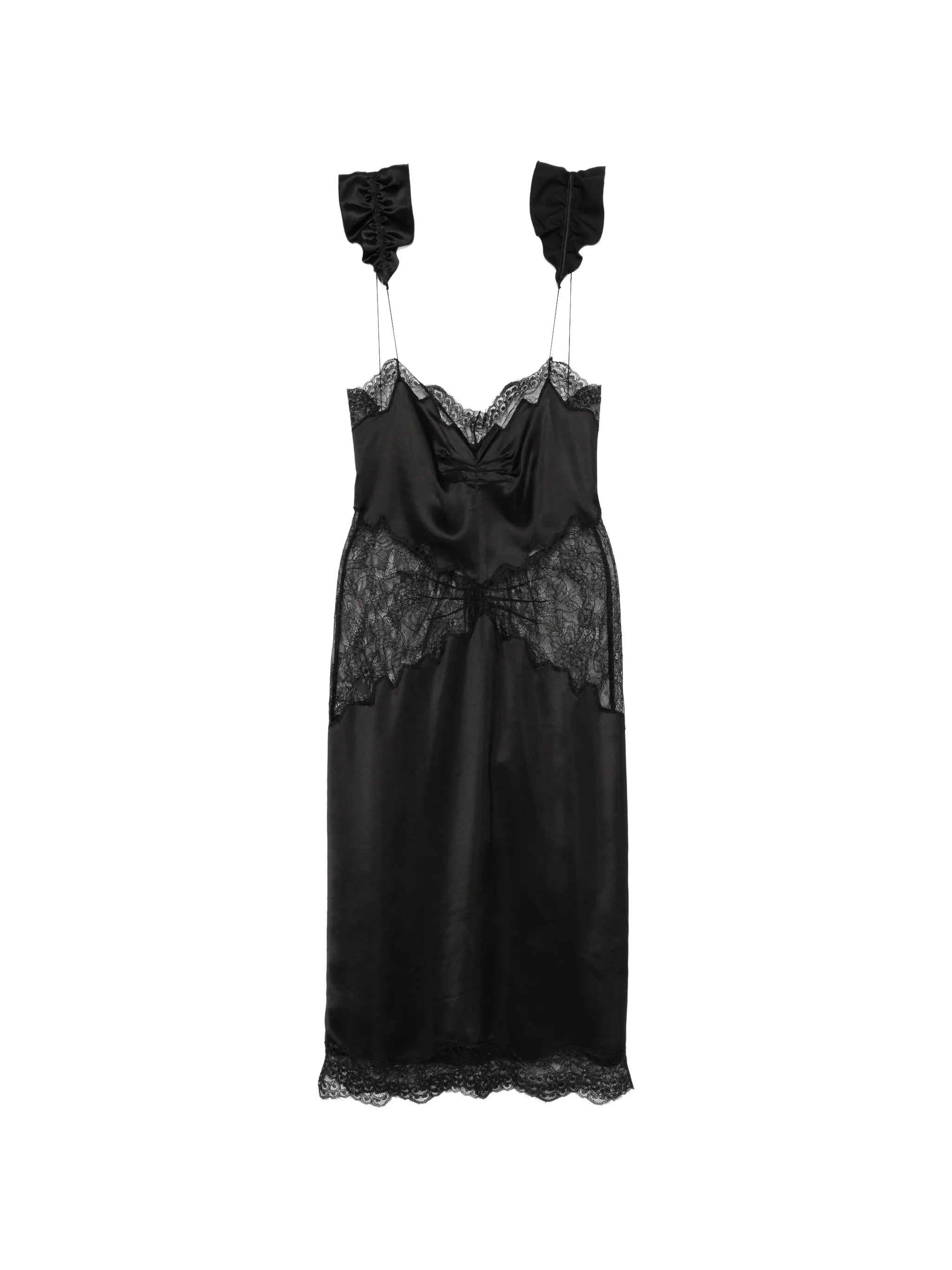 lace-trim ruffled midi dress