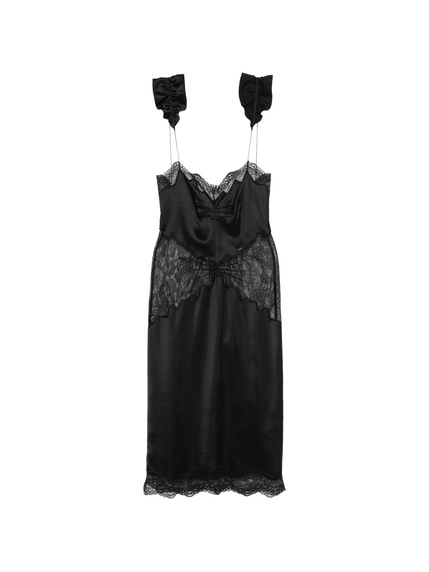lace-trim ruffled midi dress