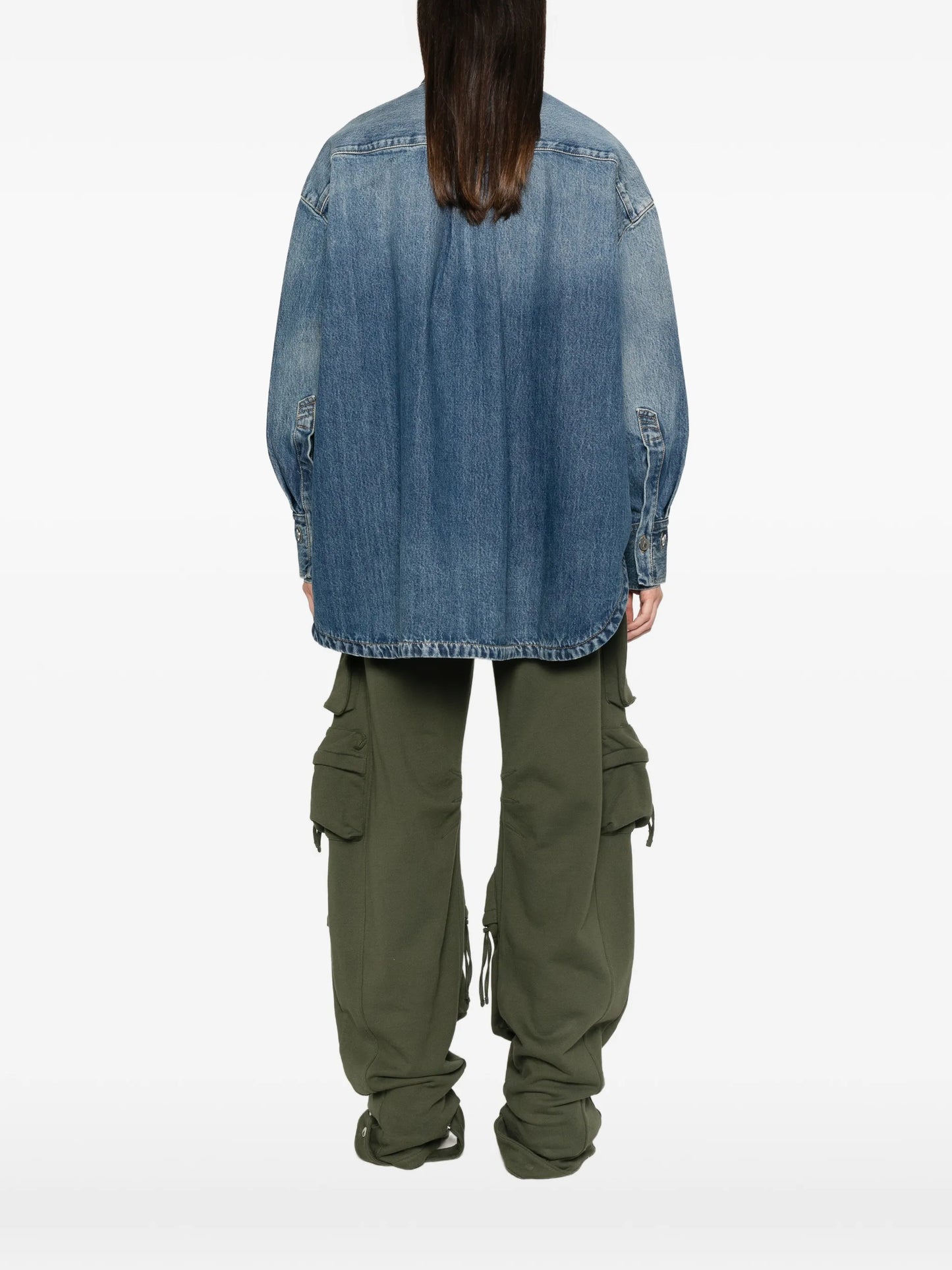asymmetric-hem denim shirt