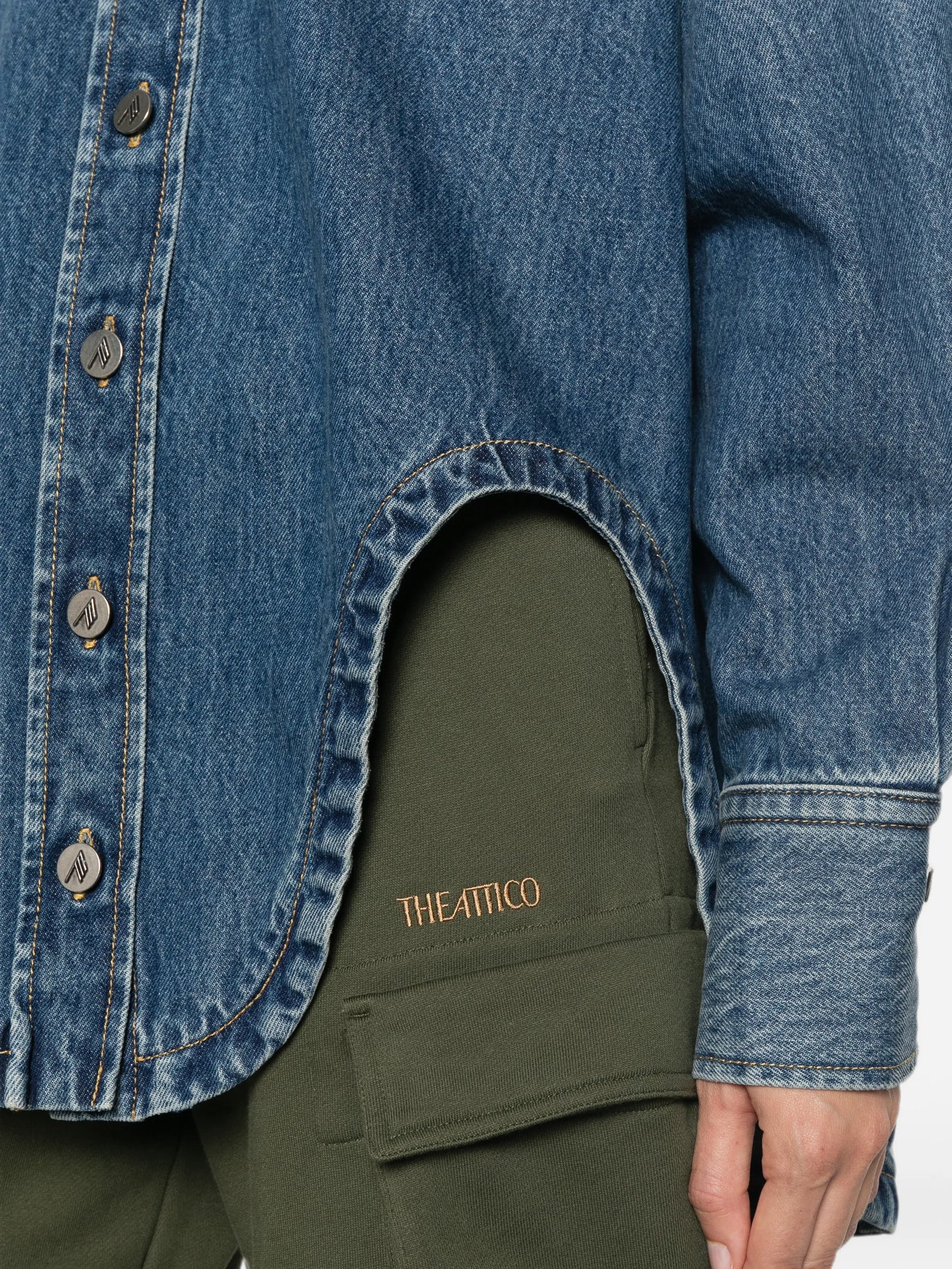 asymmetric-hem denim shirt