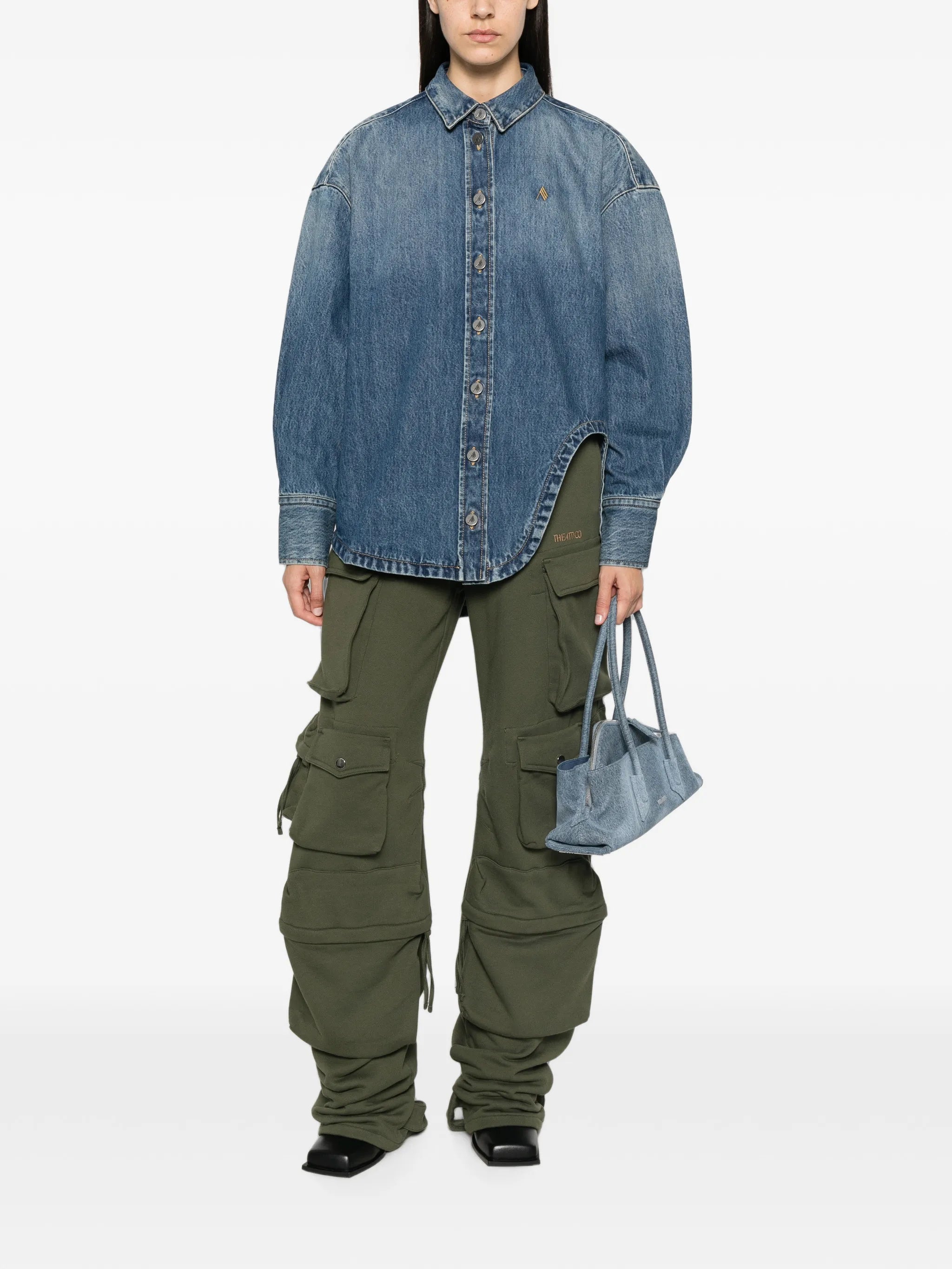asymmetric-hem denim shirt