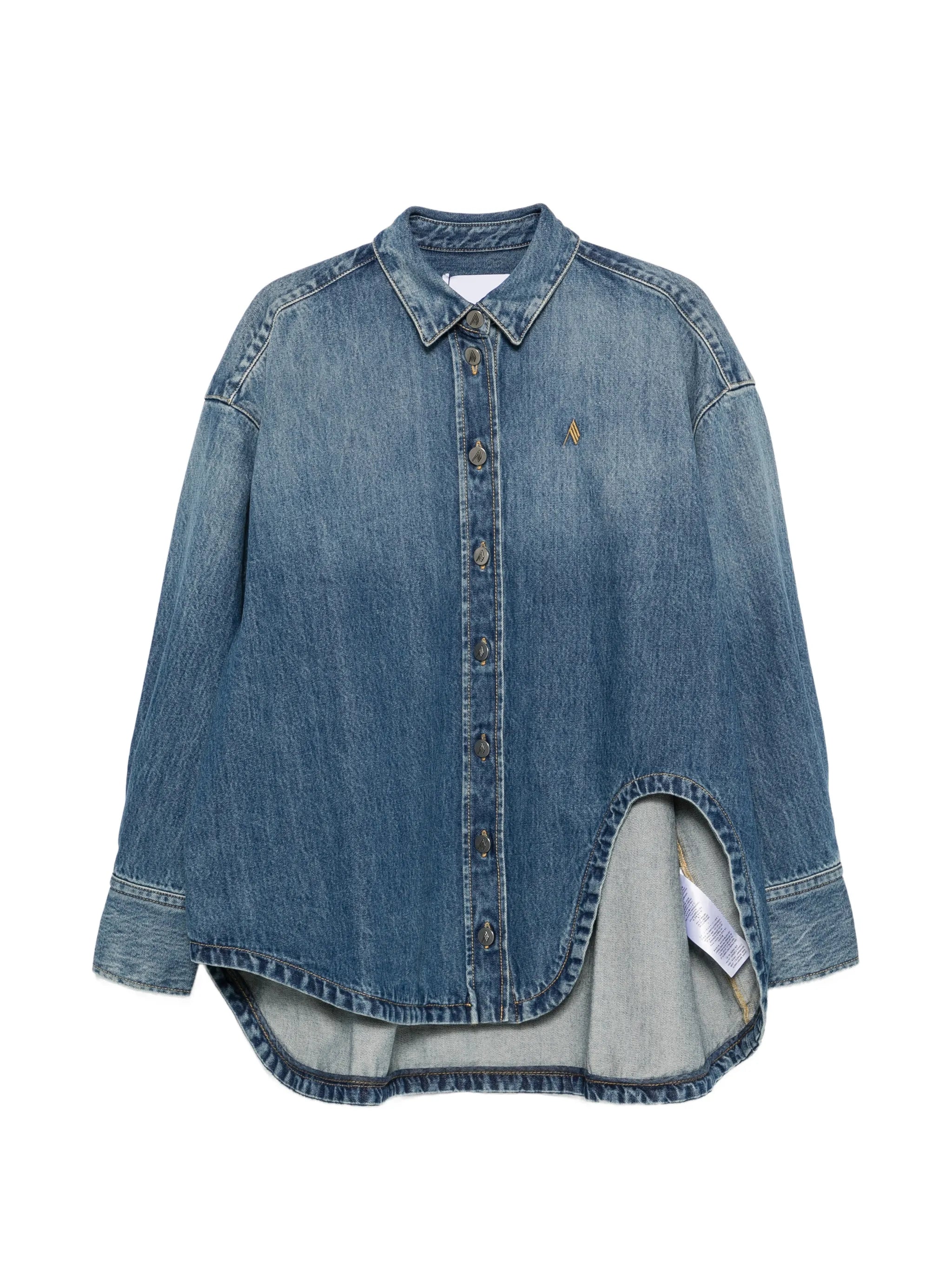 asymmetric-hem denim shirt
