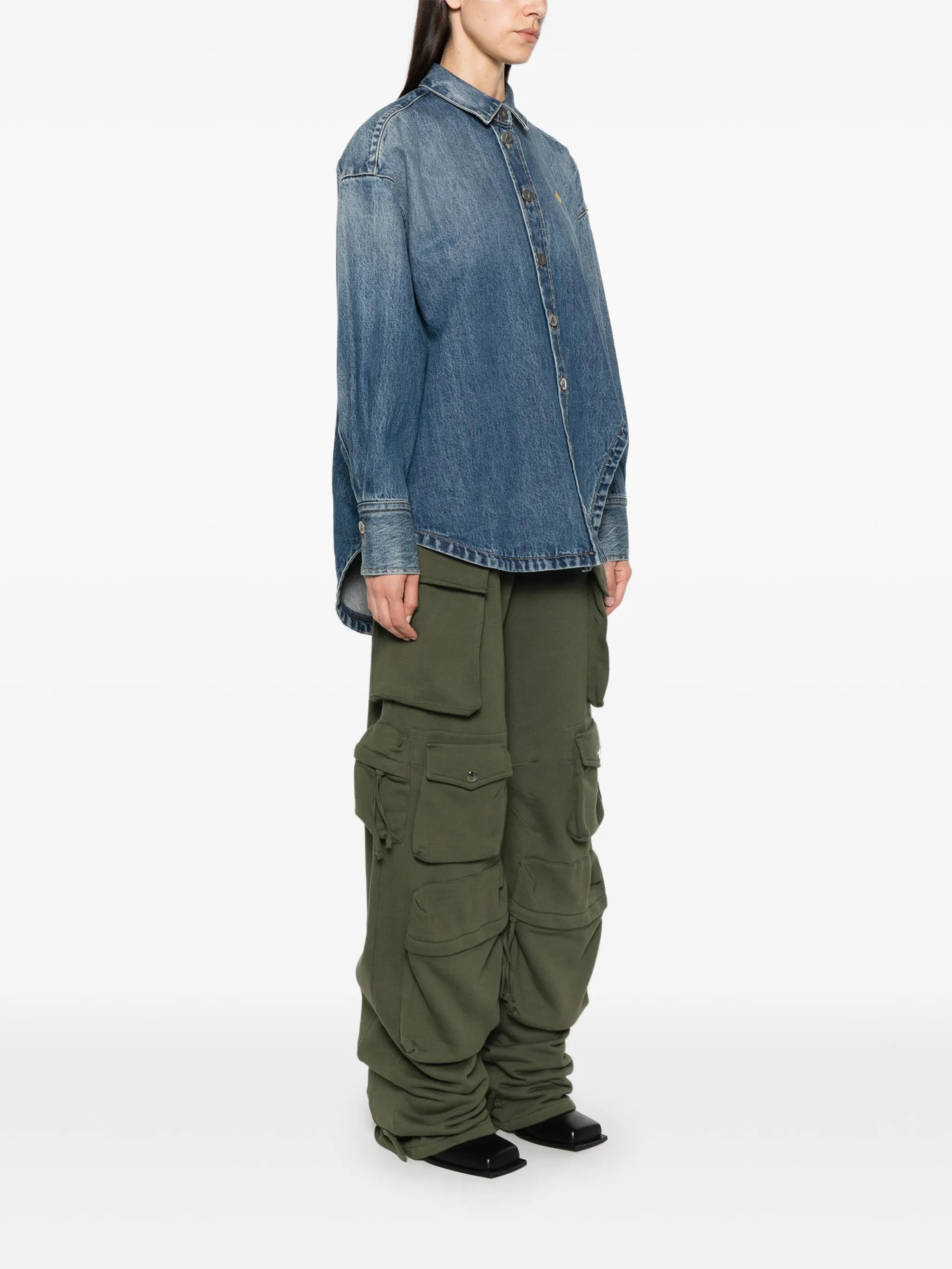 asymmetric-hem denim shirt