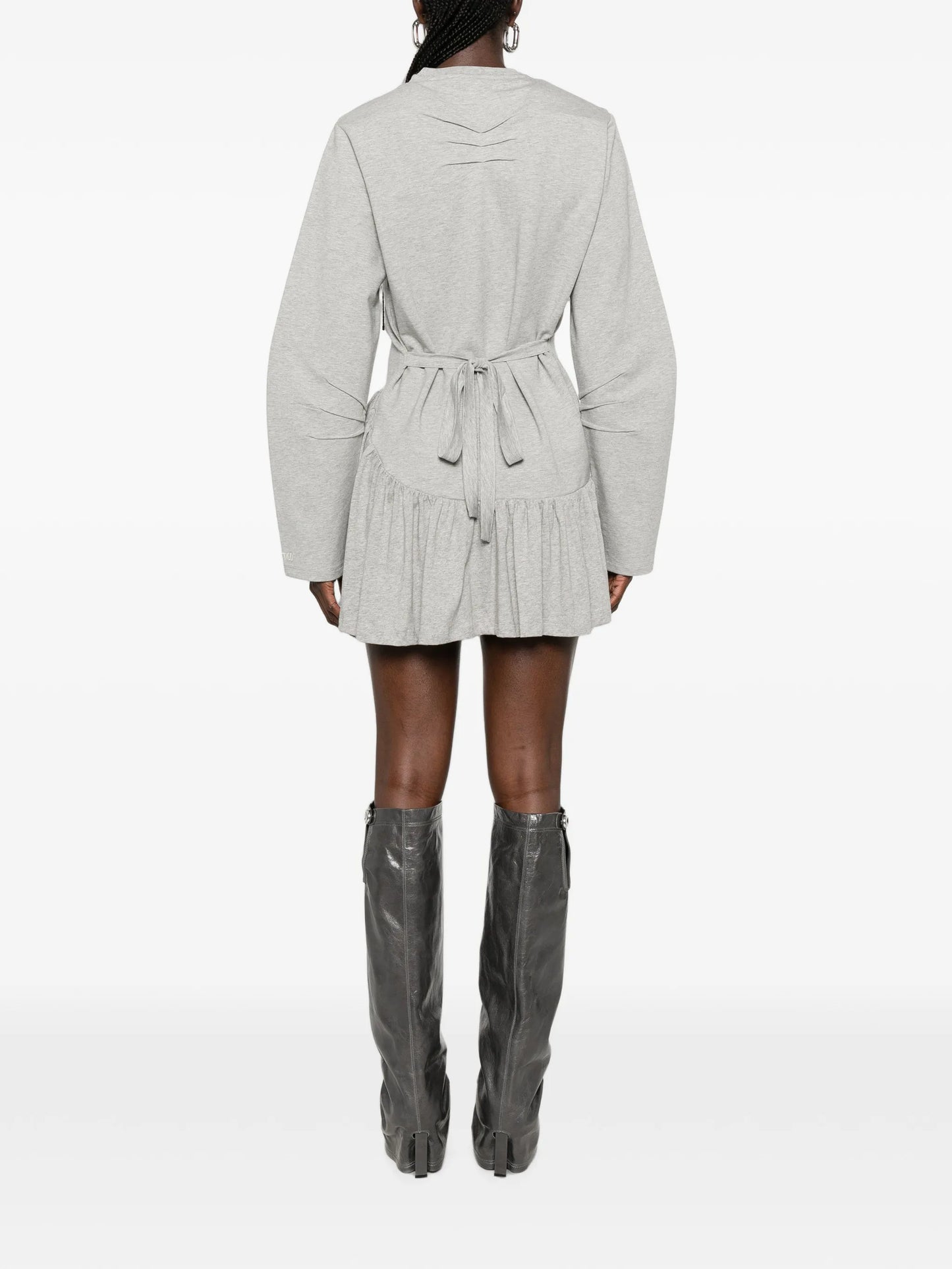 pleated long-sleeve mini dress
