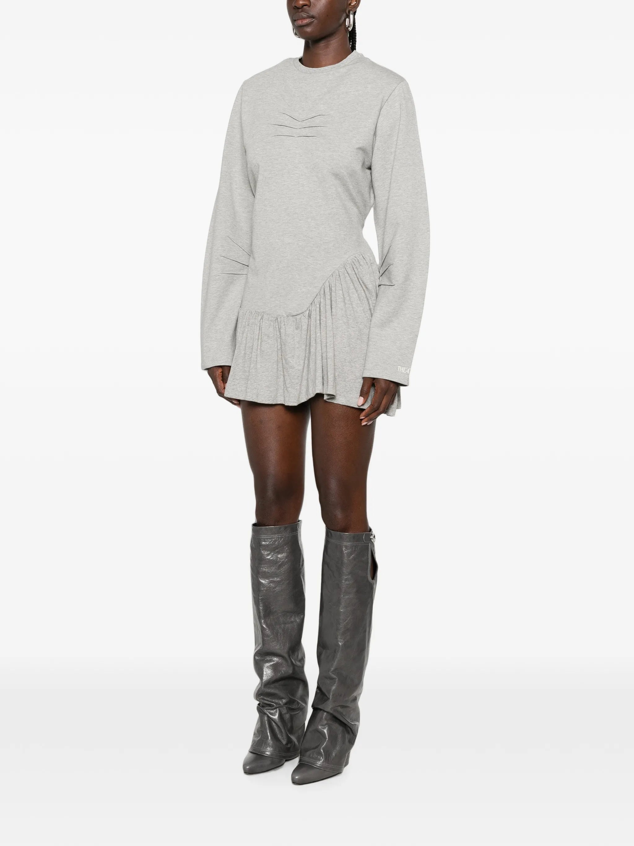 pleated long-sleeve mini dress