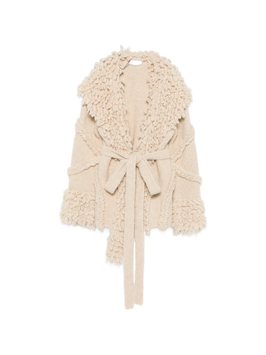fringe-trim belted jacket