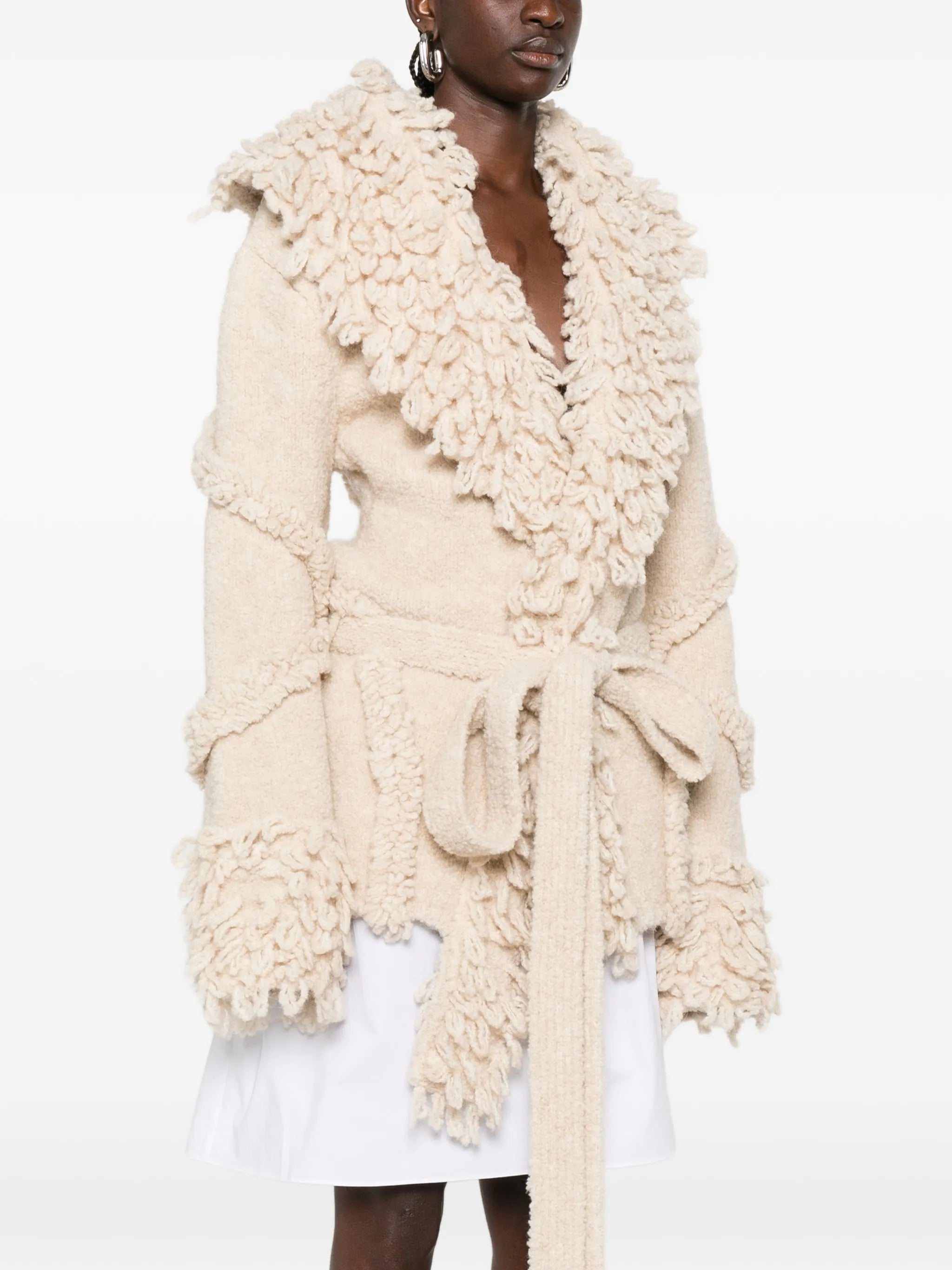 fringe-trim belted jacket