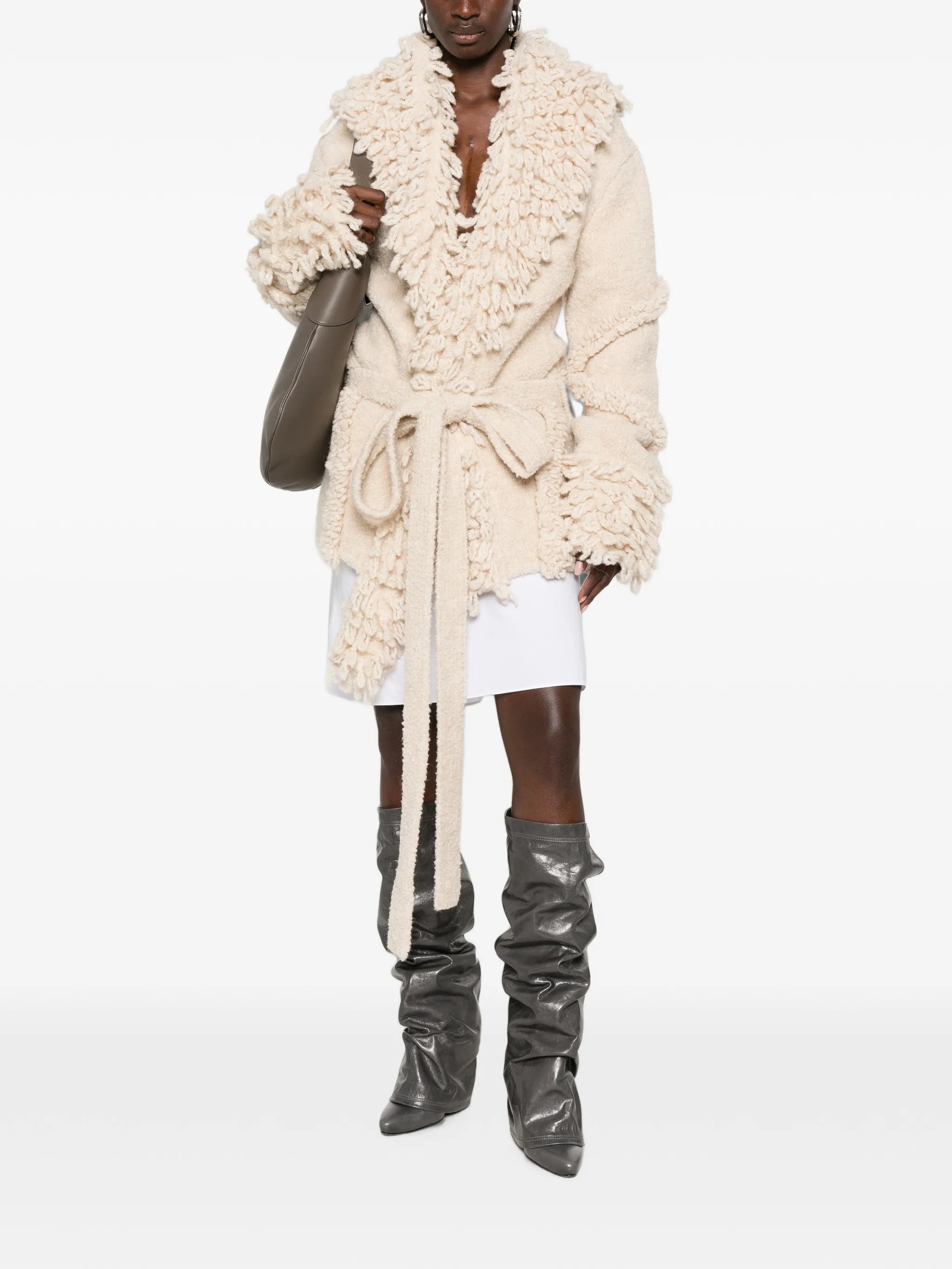 fringe-trim belted jacket
