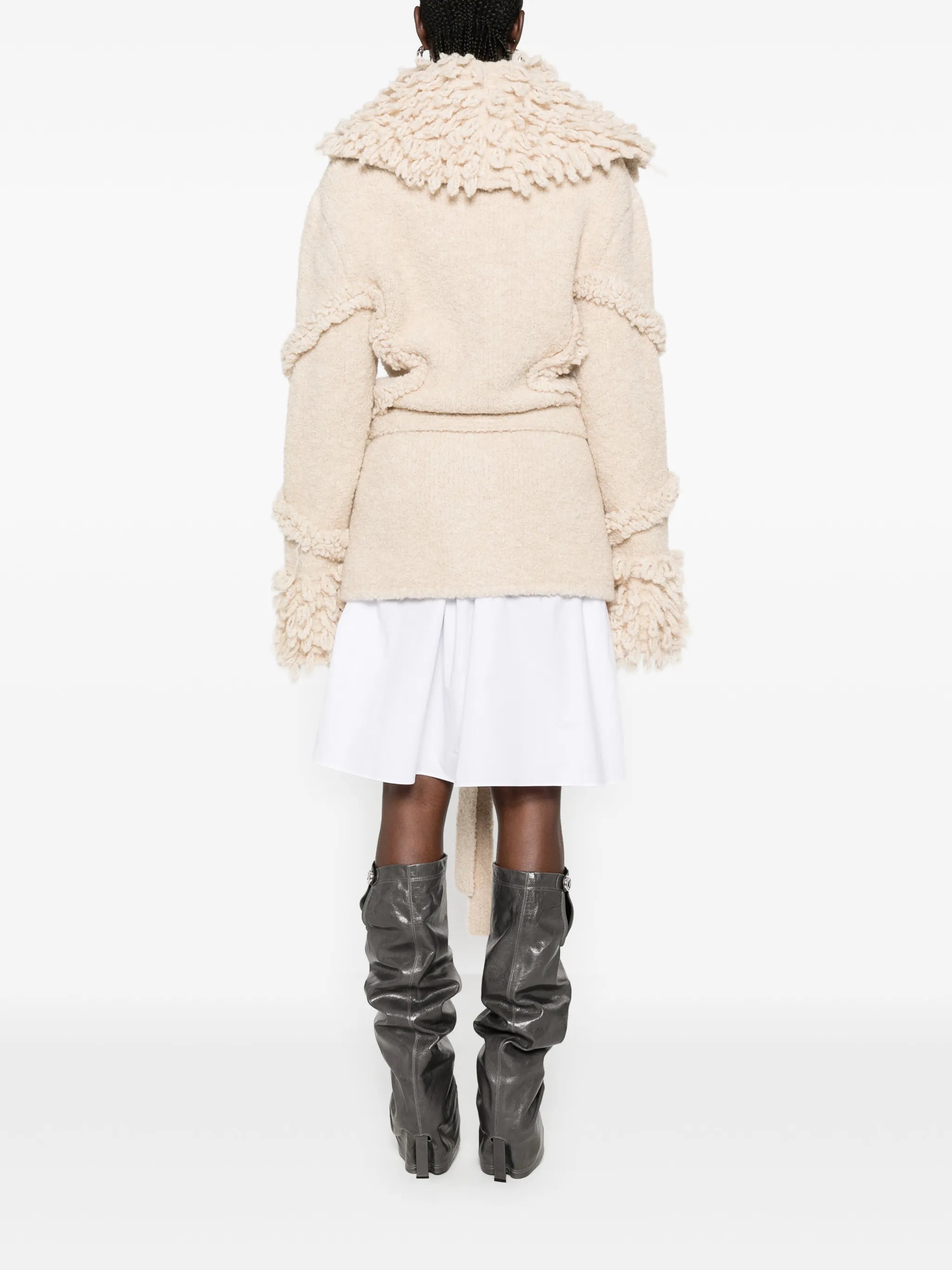 fringe-trim belted jacket