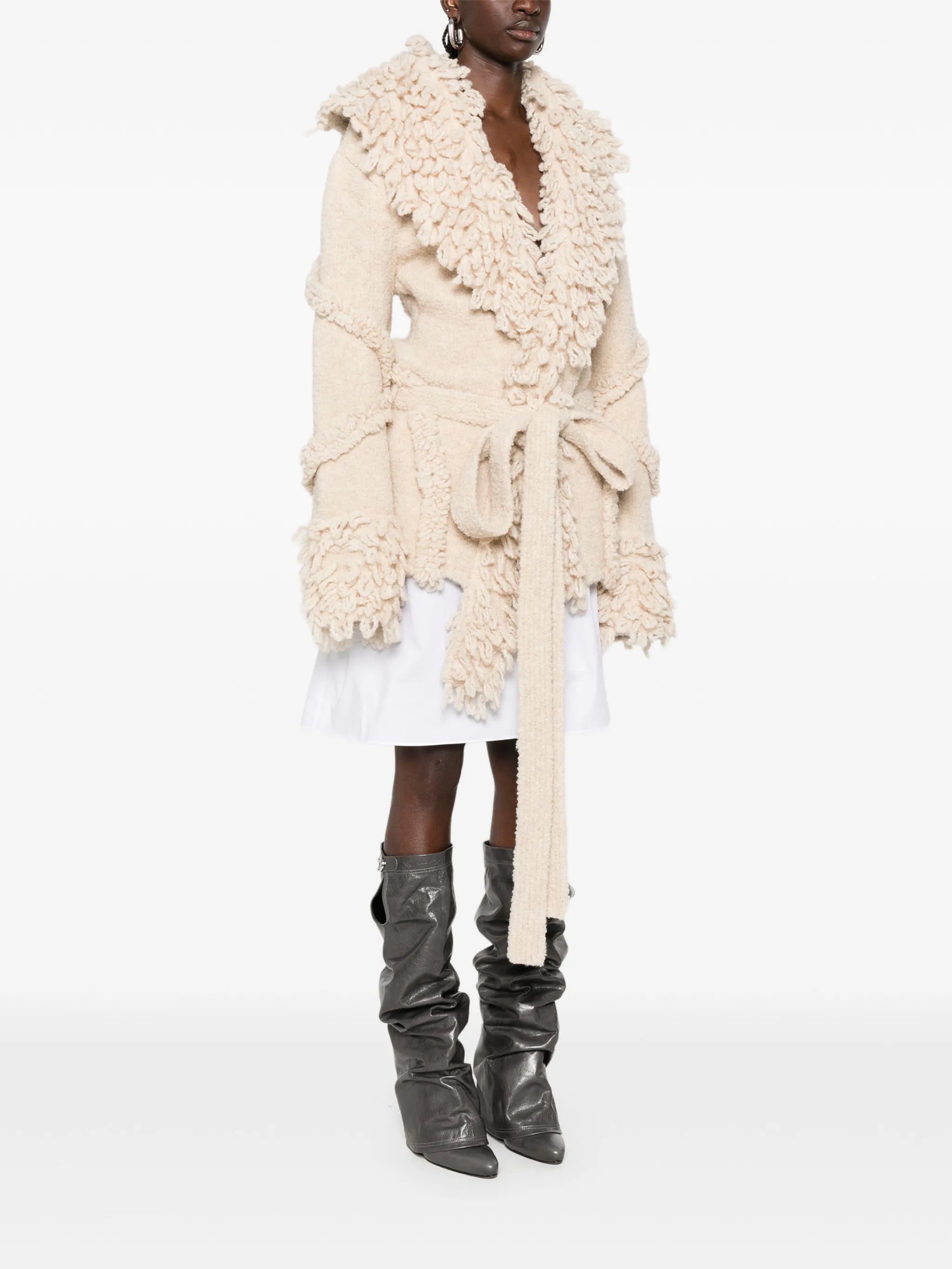 fringe-trim belted jacket