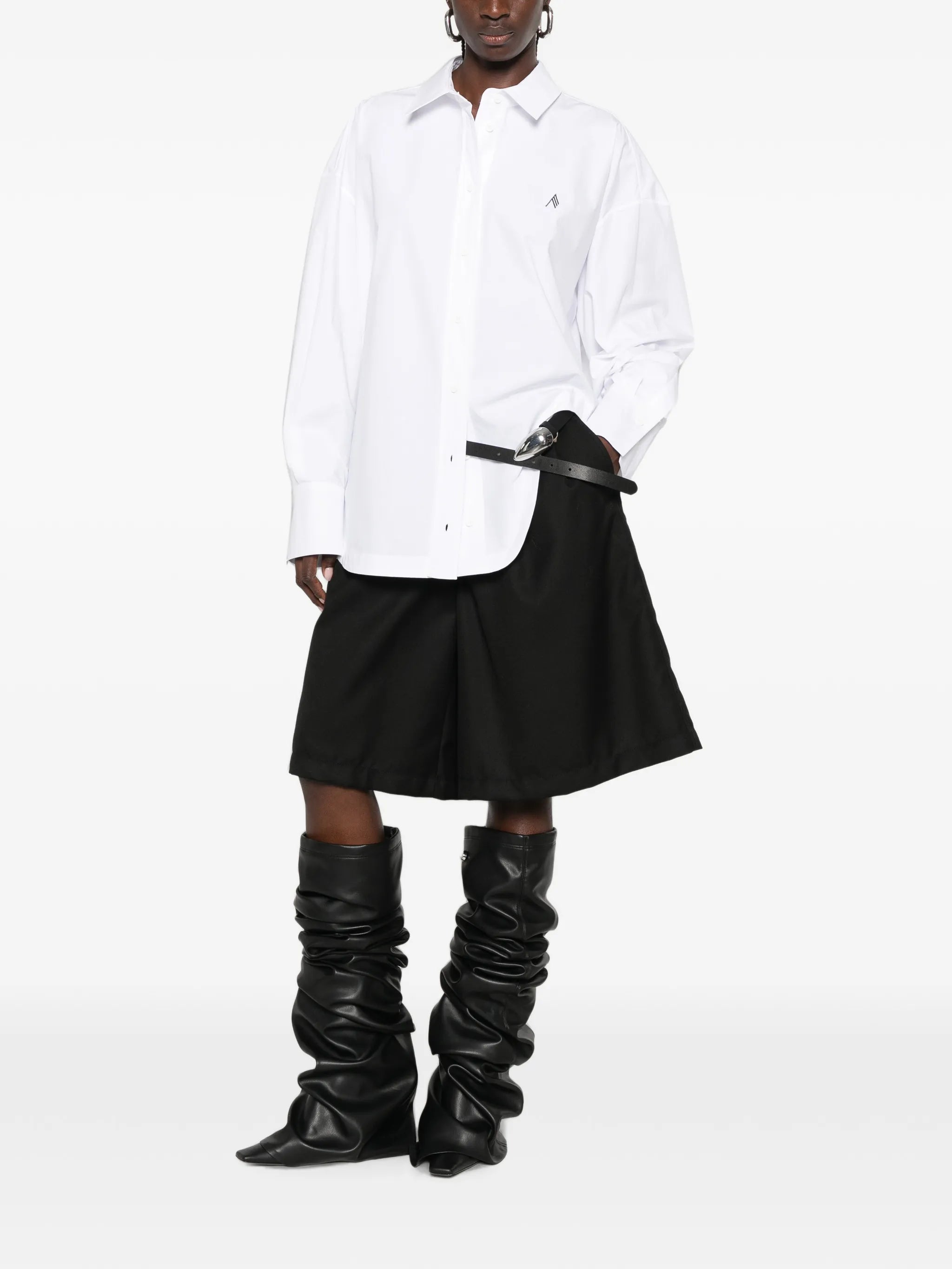 logo-embroidered oversized shirt