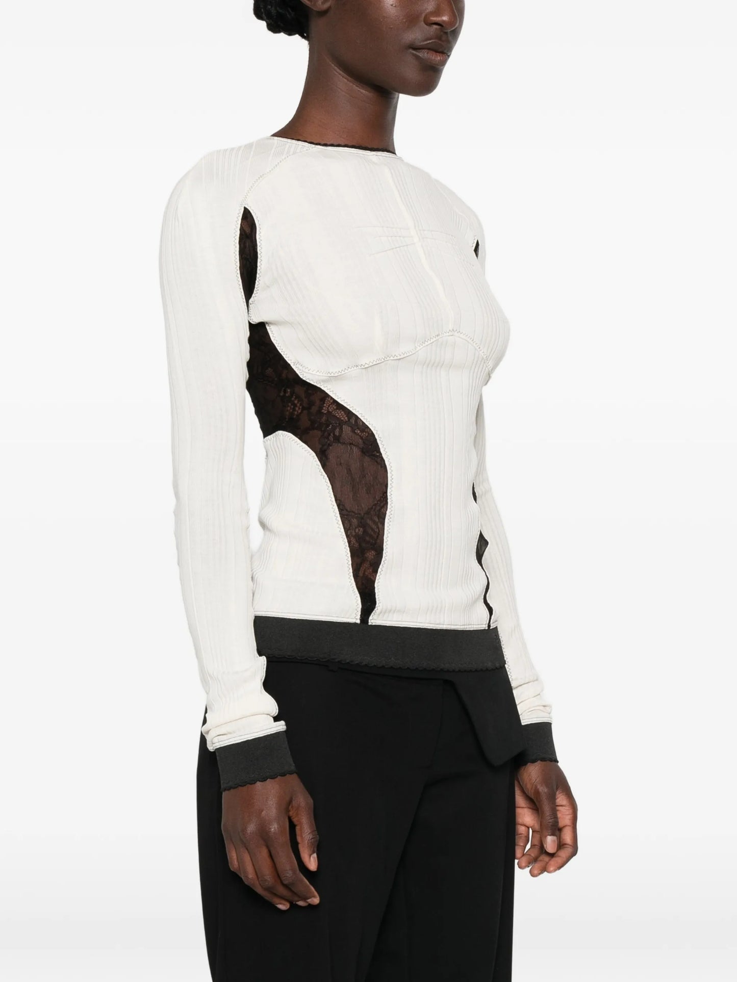 lace-insert ribbed-knit top