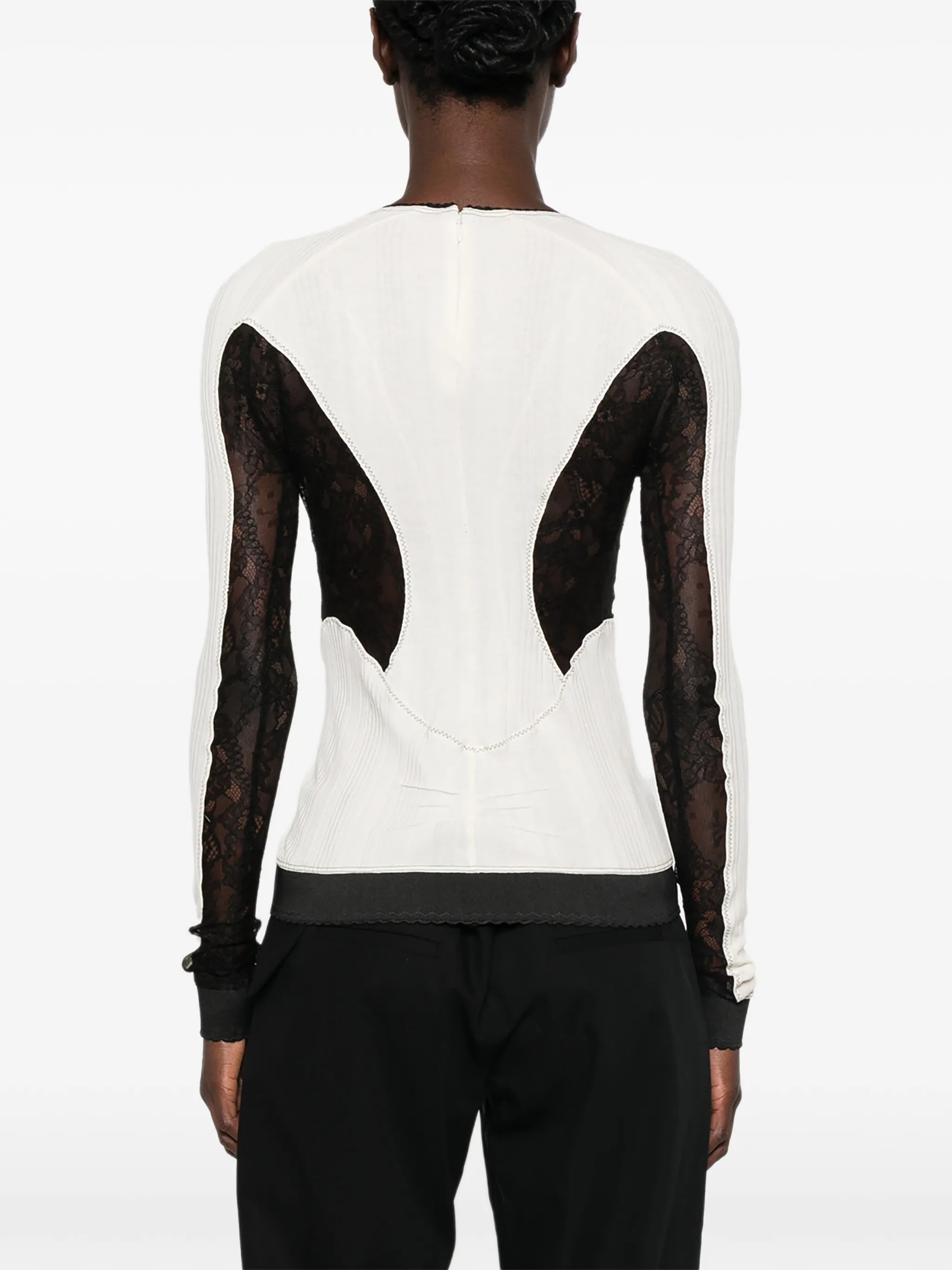 lace-insert ribbed-knit top
