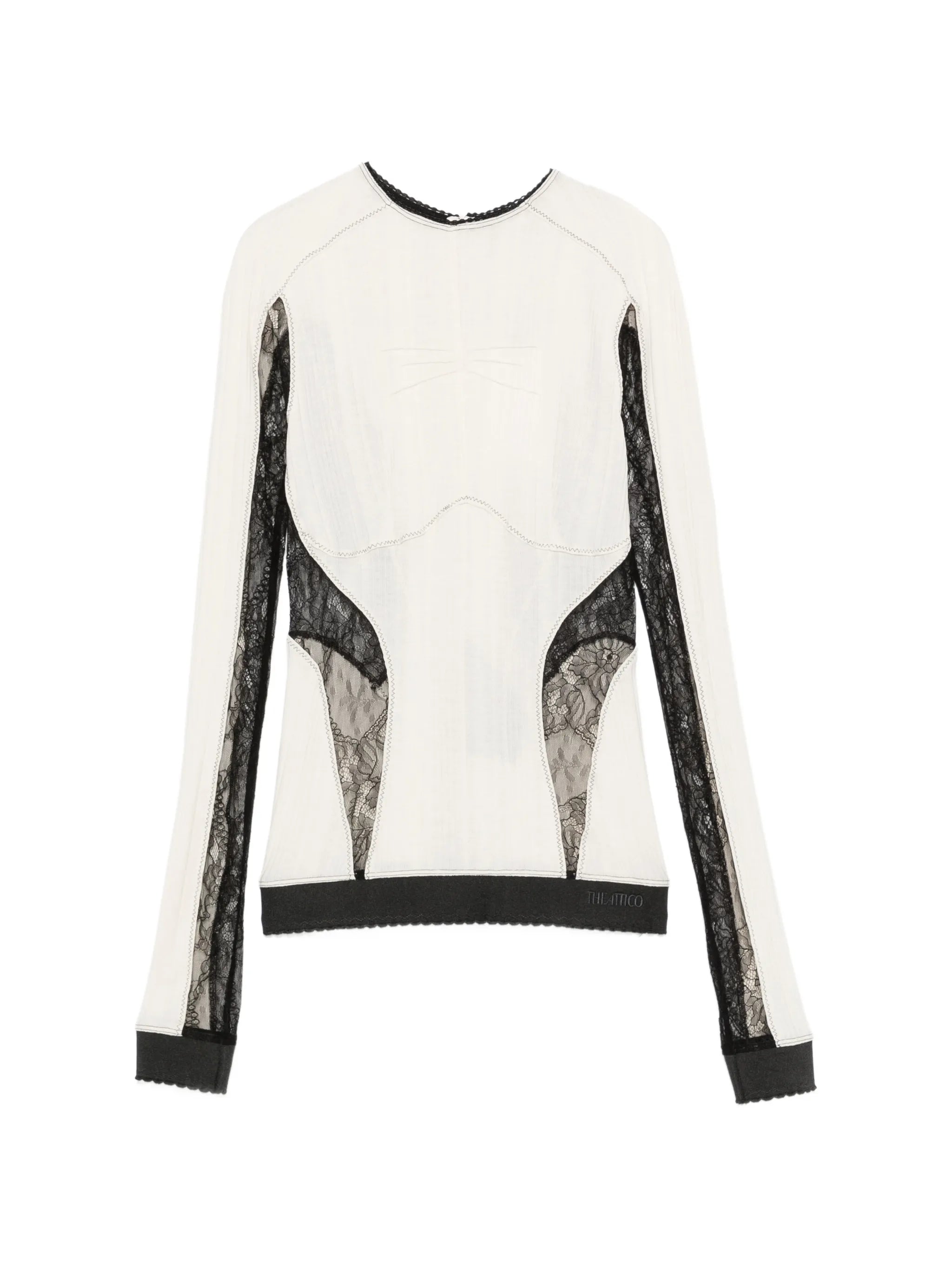 lace-insert ribbed-knit top